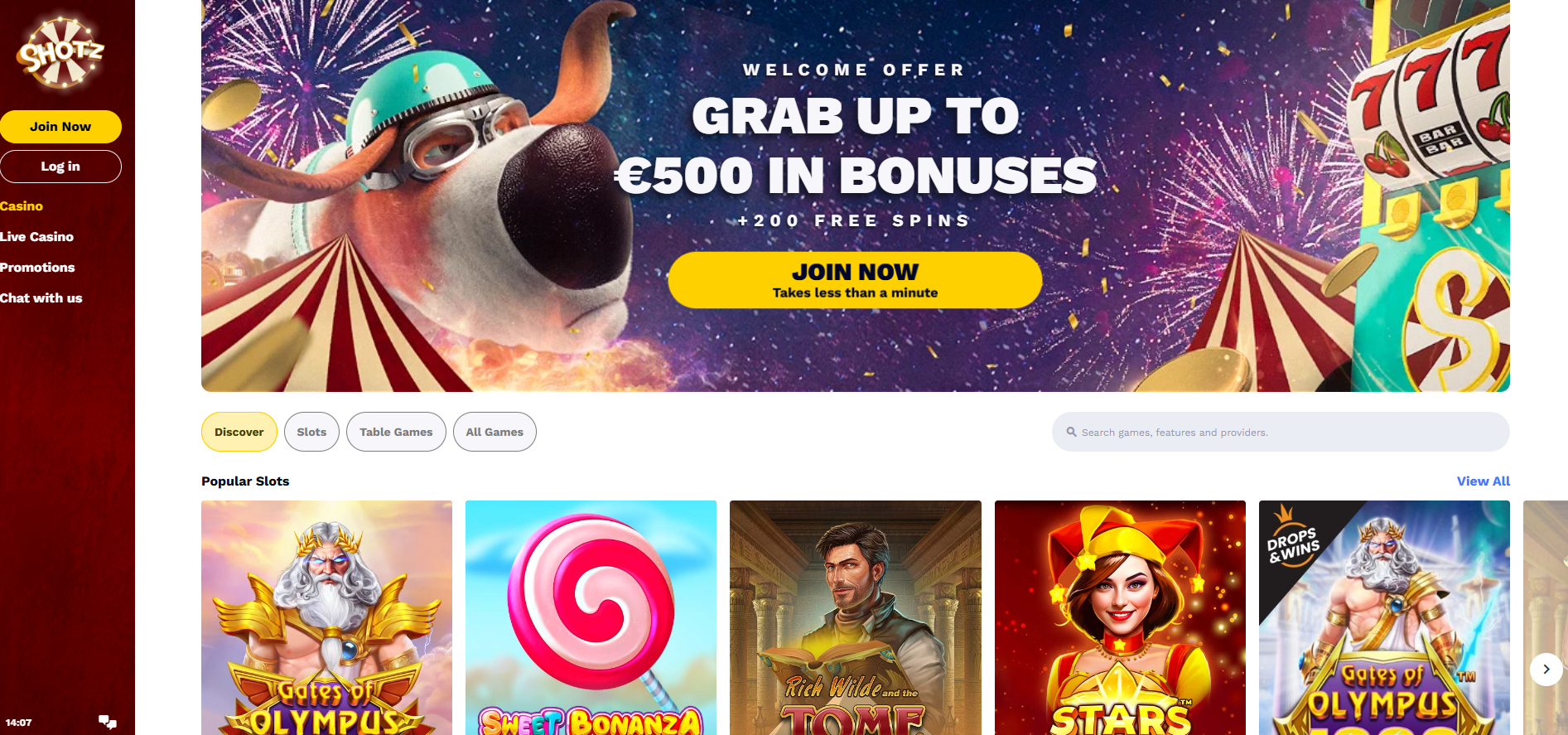 Shotz screenshot: Homepage
