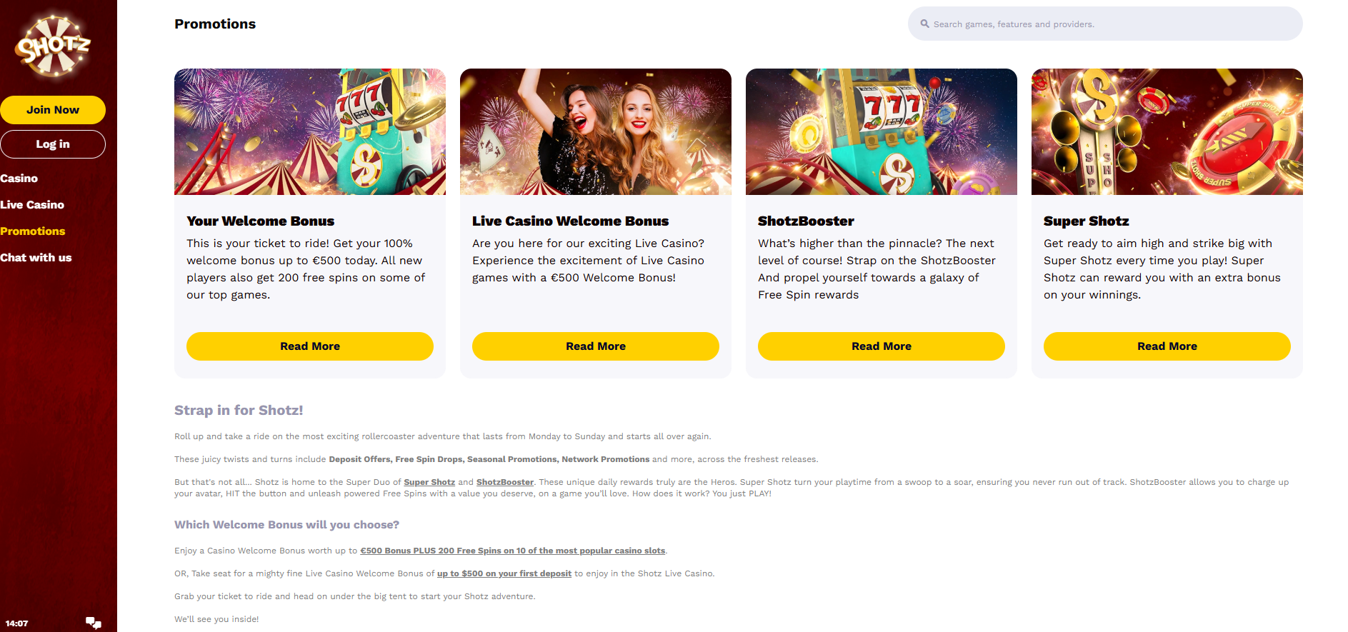 Shotz screenshot: Promotions