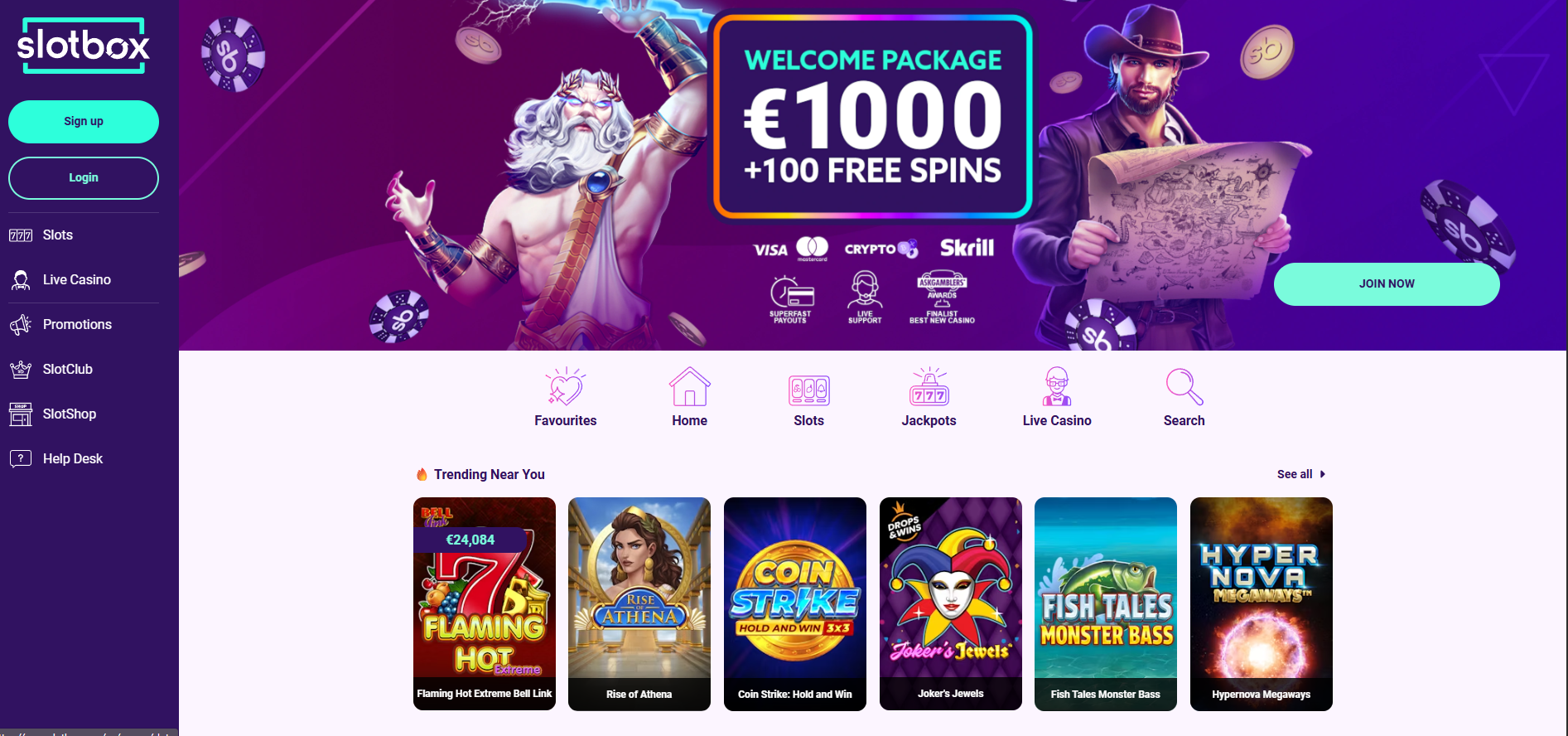 Slotbox screenshot: Homepage