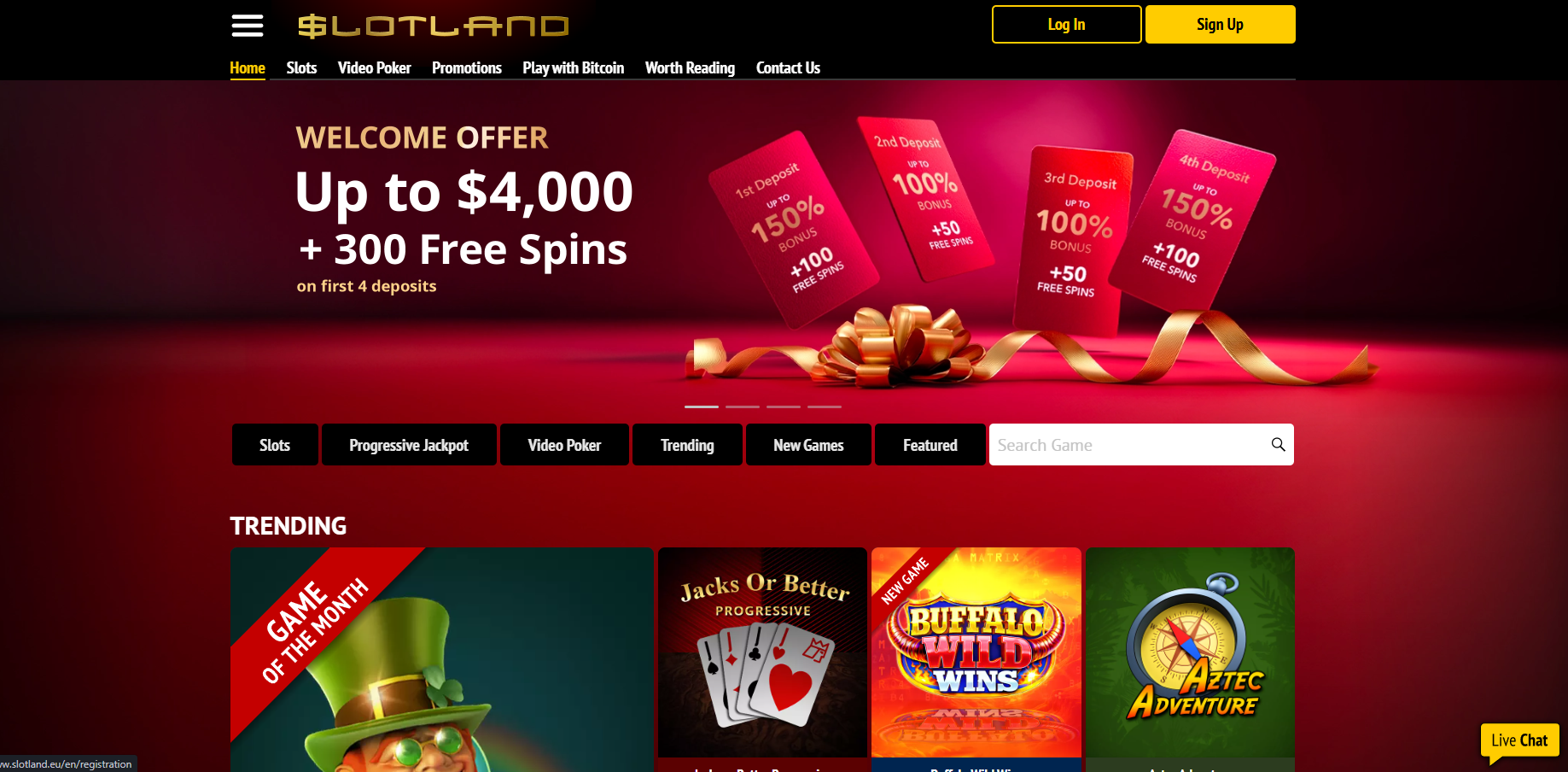 Slotland Casino screenshot: Homepage