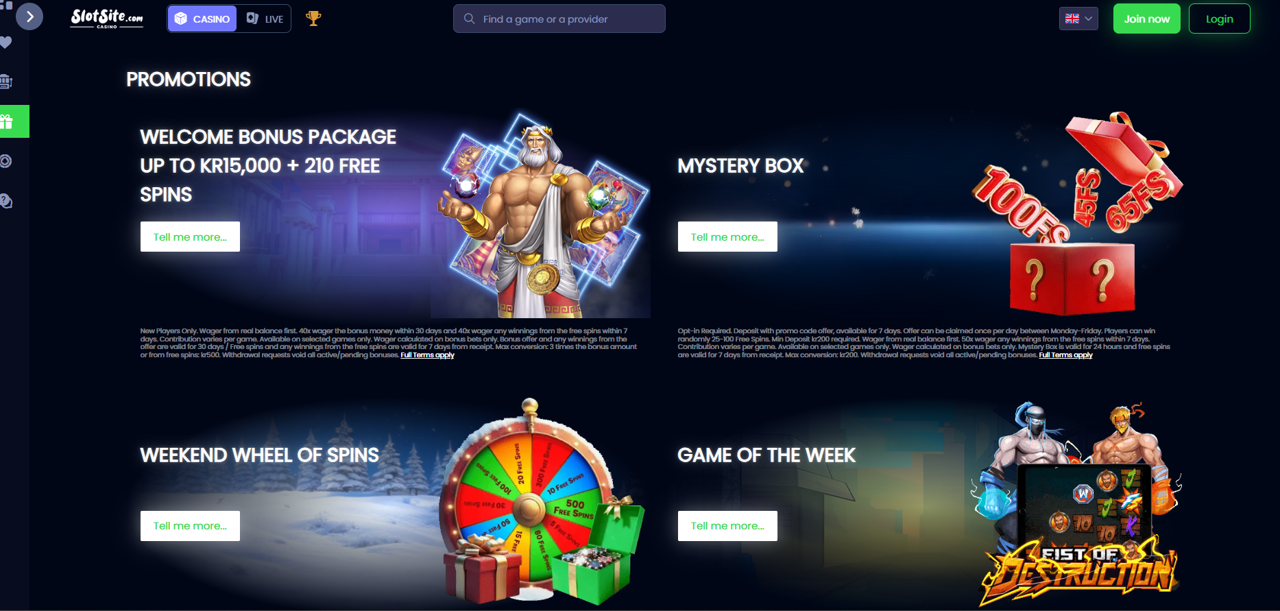 Slotsite Casino screenshot: Promotions