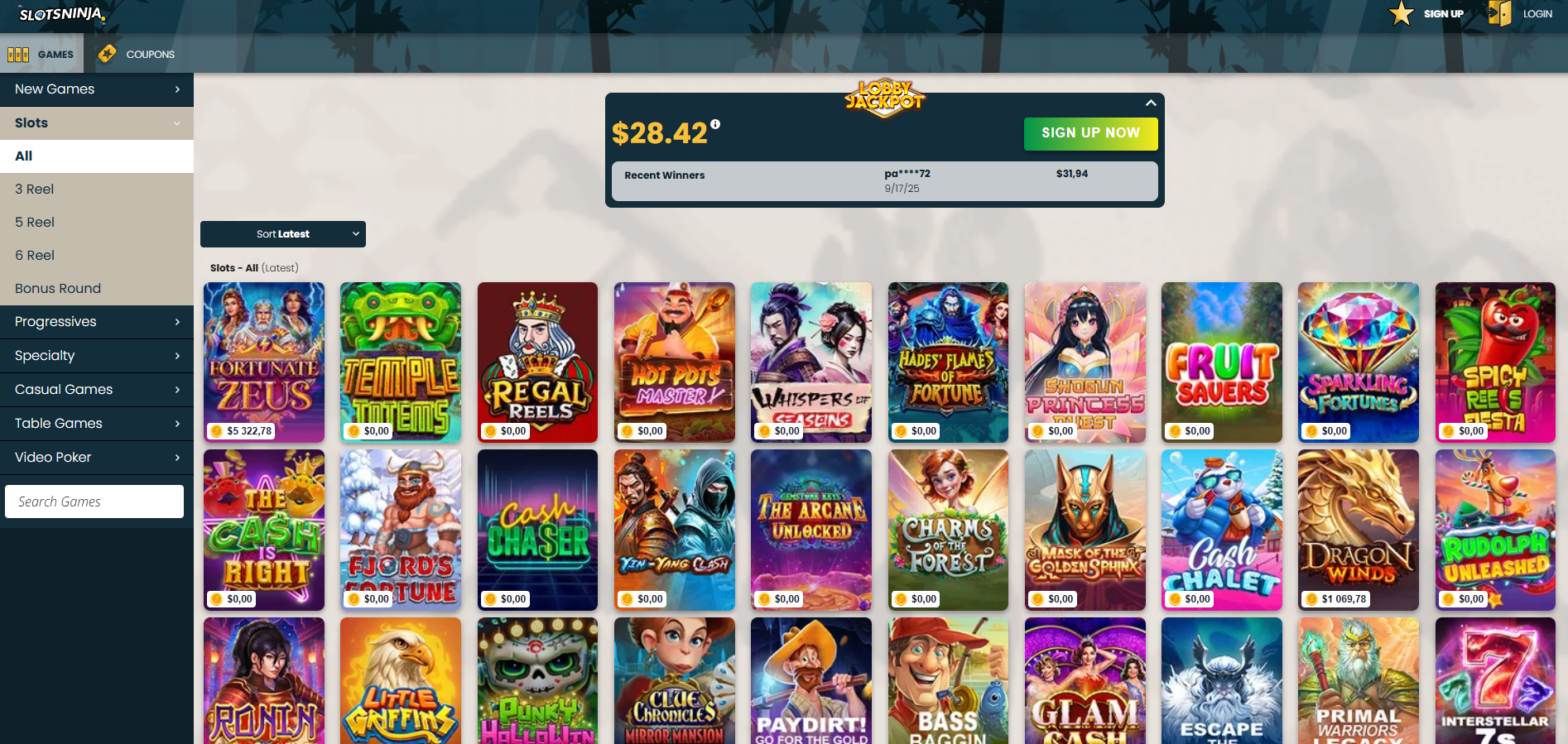 SlotsNinja Casino screenshot: Slots