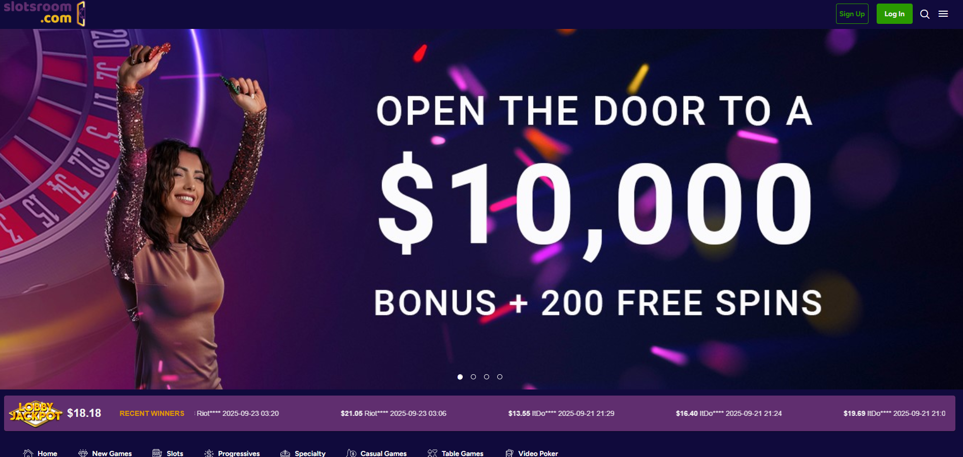 SlotsRoom Casino screenshot: Homepage