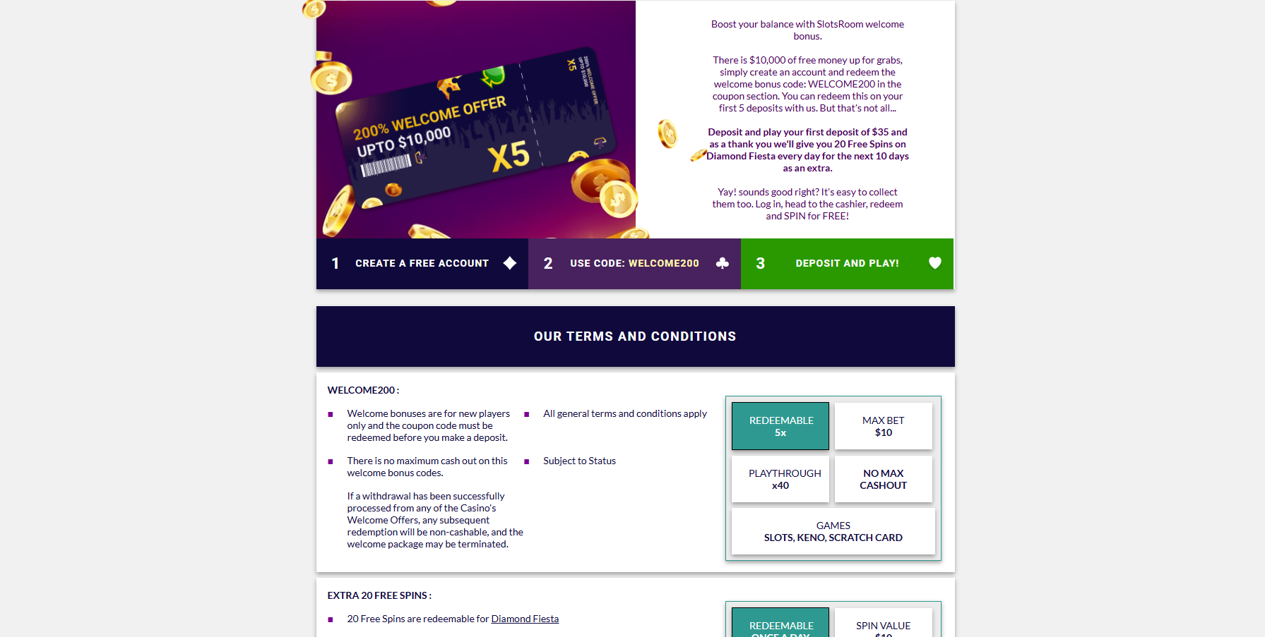 SlotsRoom Casino screenshot: Promotions