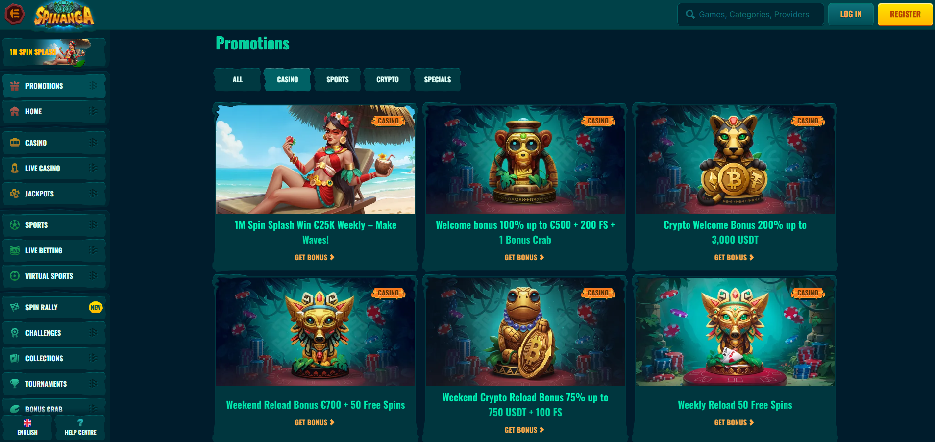 Spinanga Casino screenshot: Promotions