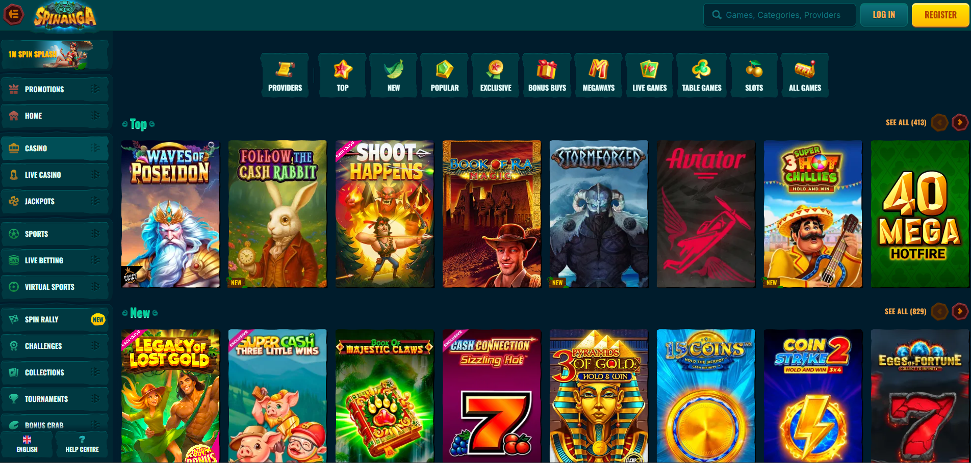 Spinanga Casino screenshot: Slots