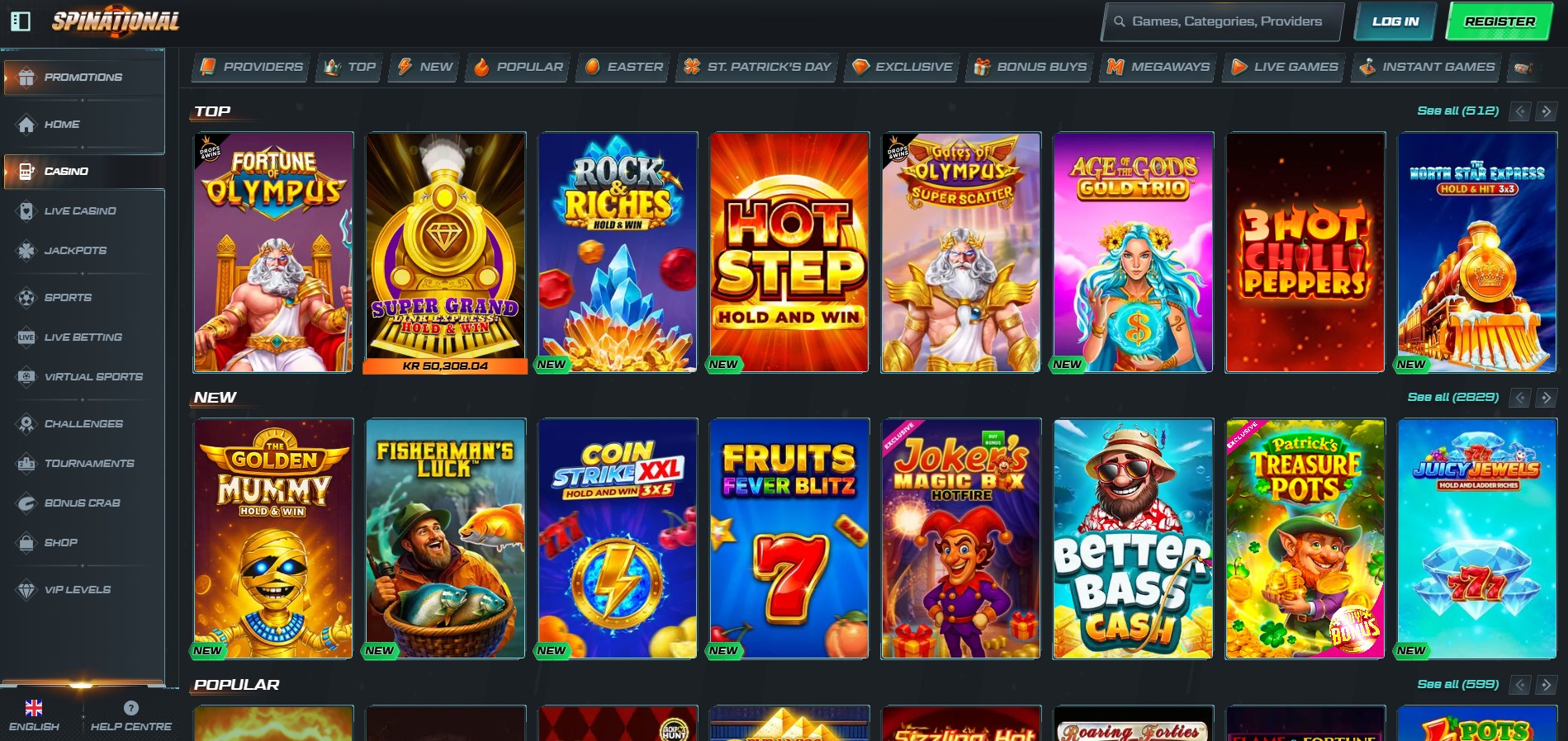 Spinational Casino screenshot: Slots