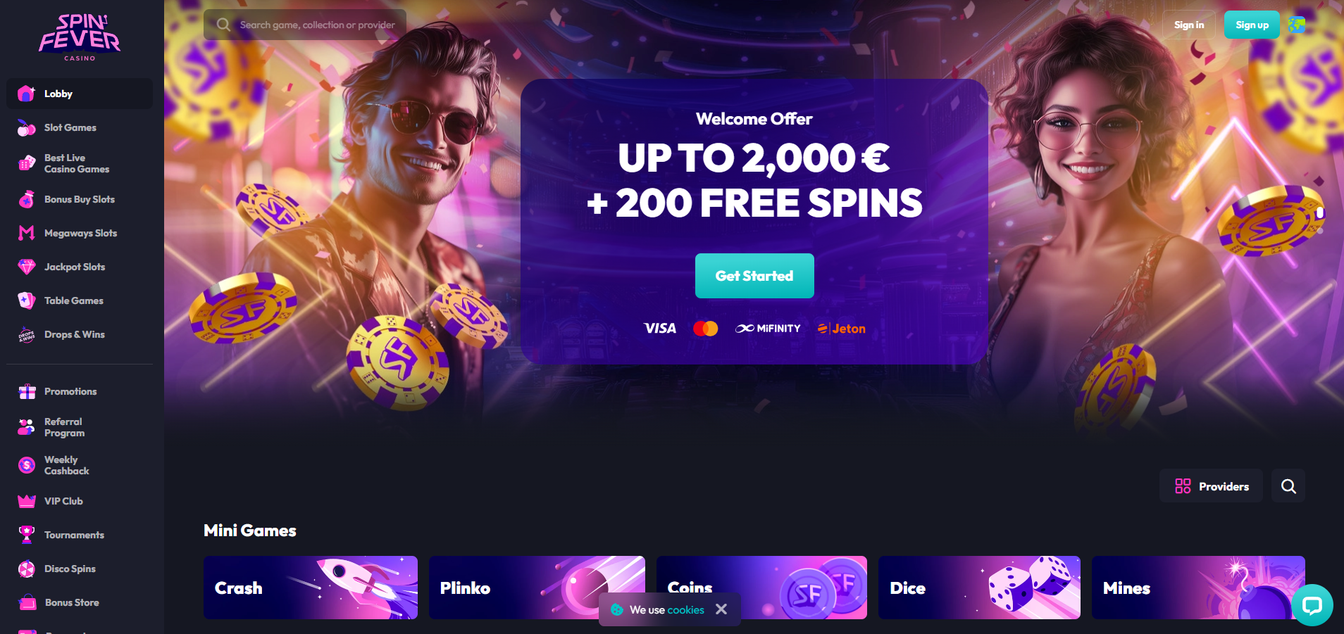 SpinFever Casino screenshot: Homepage