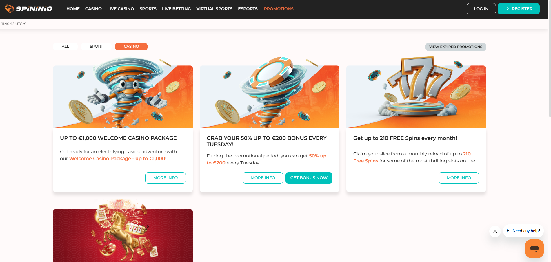 Spininio Casino screenshot: Promotions