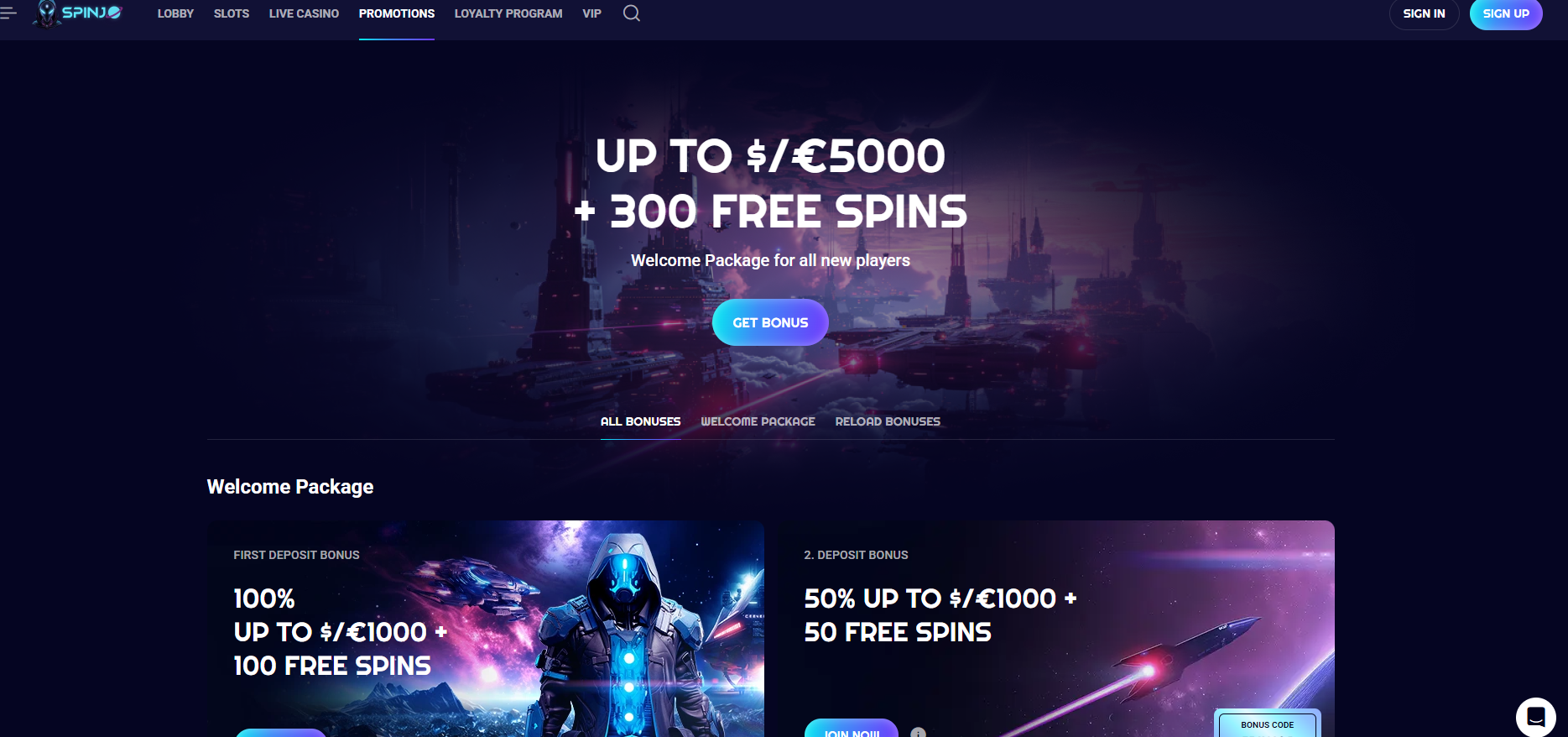 Spinjo Casino screenshot: Promotions