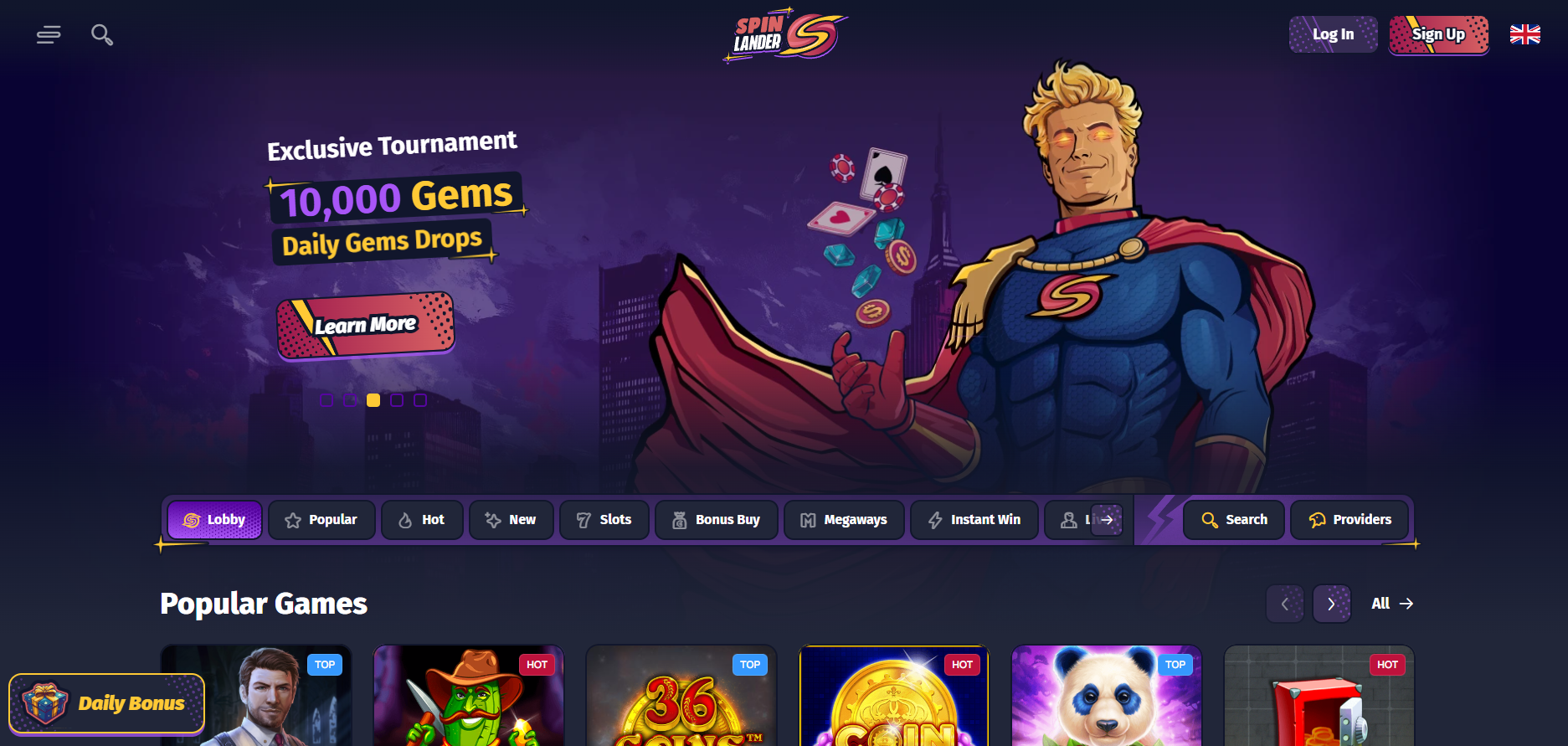 Spinlander screenshot: Homepage