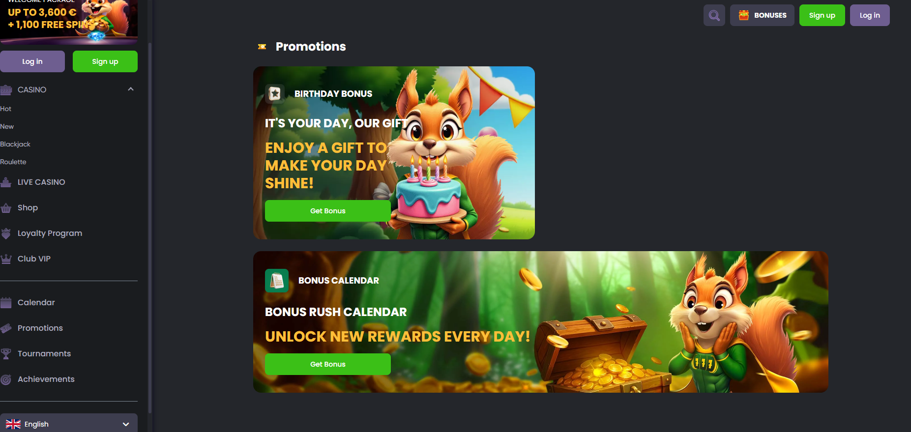Spinline screenshot: Promotions