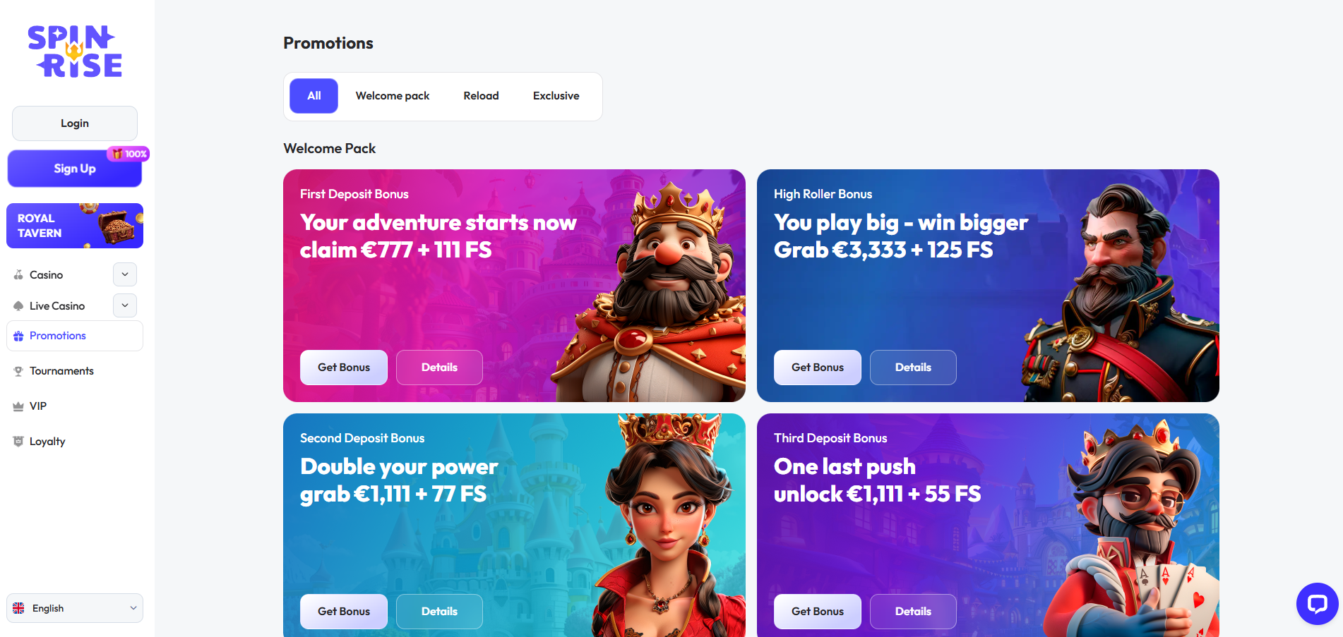 Spinrise Casino screenshot: Promotions