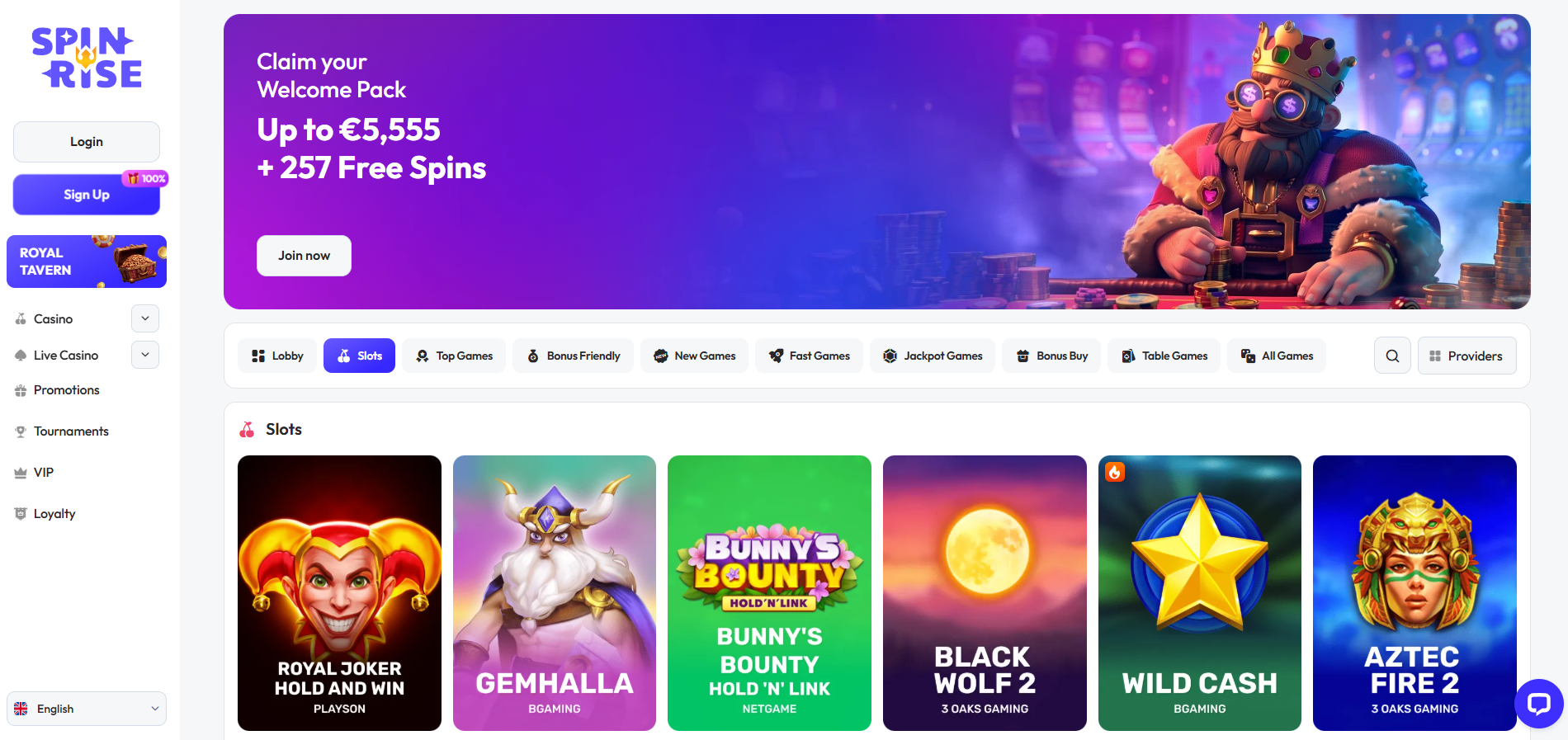 Spinrise Casino screenshot: Slots