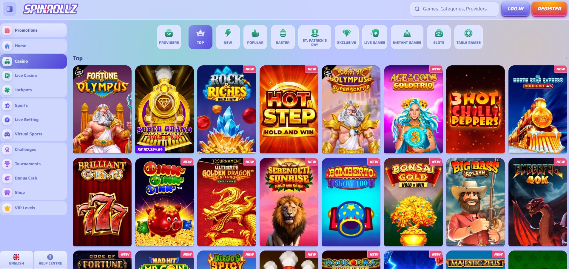 Spinrollz Casino screenshot: Slots