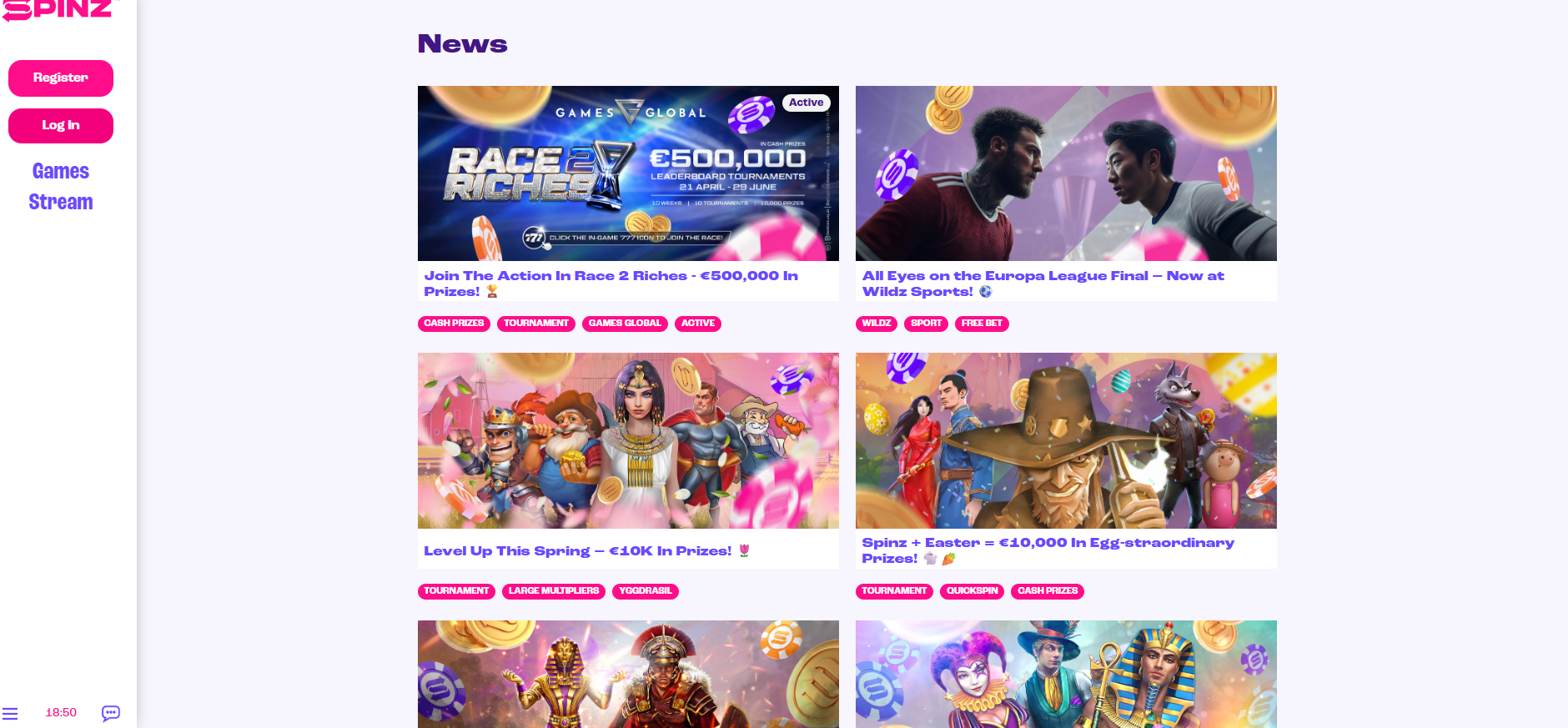 Spinz Casino screenshot: Promotions
