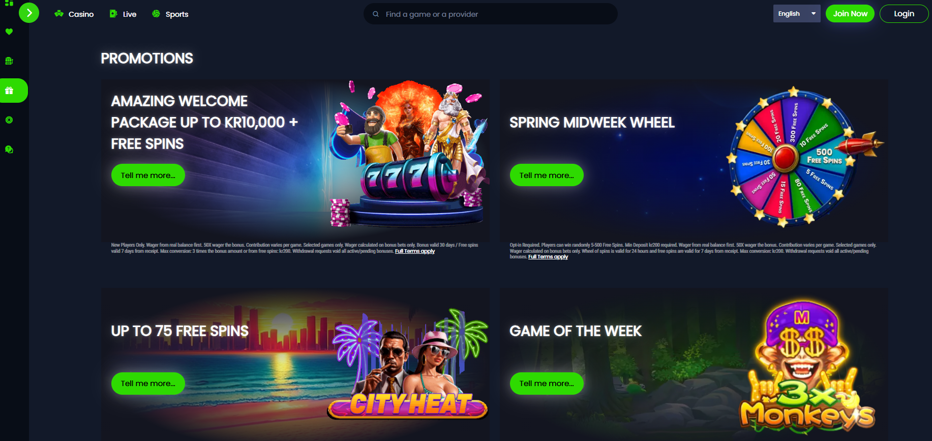 Spinzwin Casino screenshot: Promotions