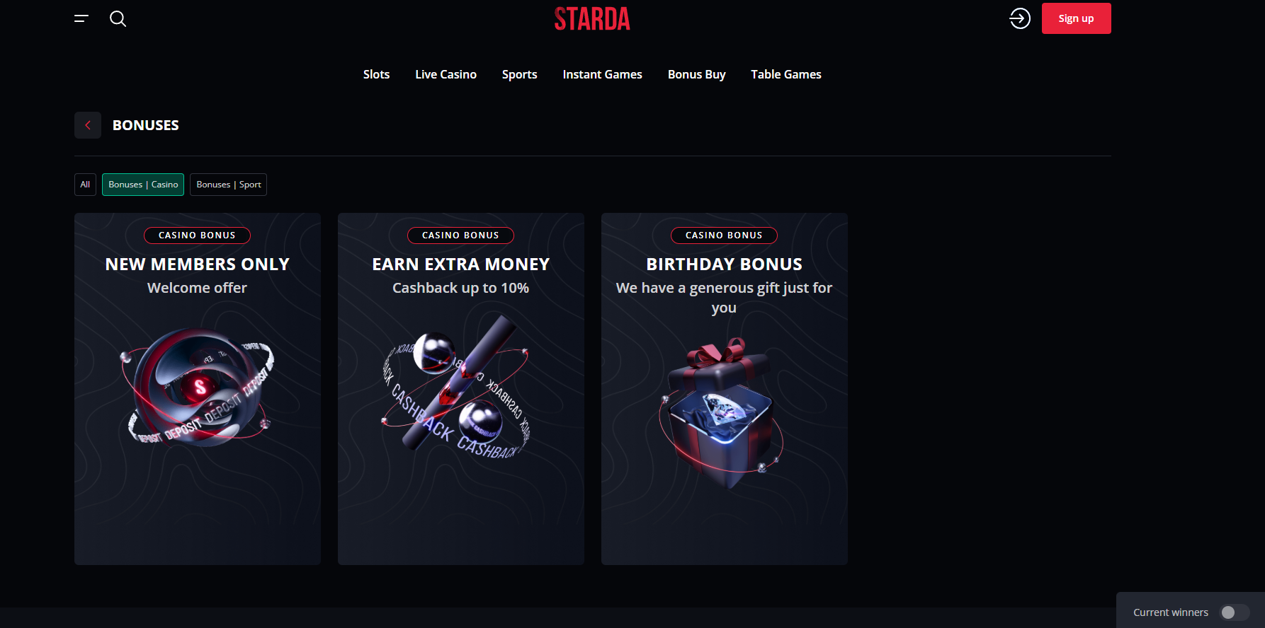 Starda Casino screenshot: Promotions
