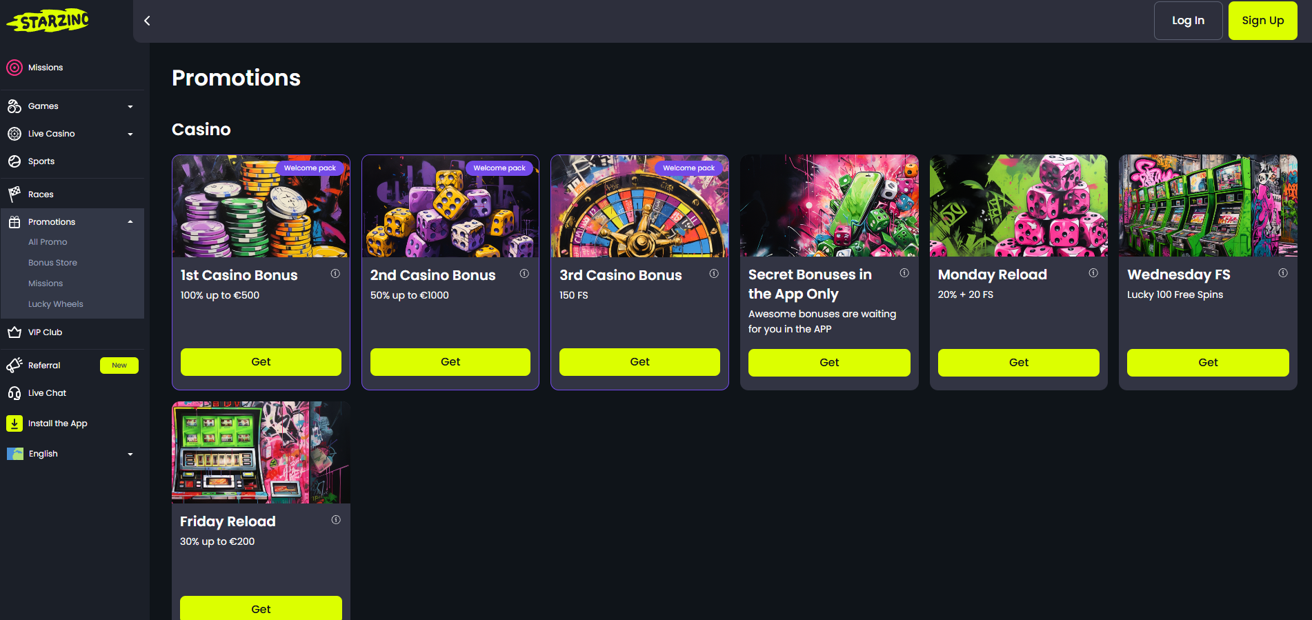 Starzino Casino screenshot: Promotions