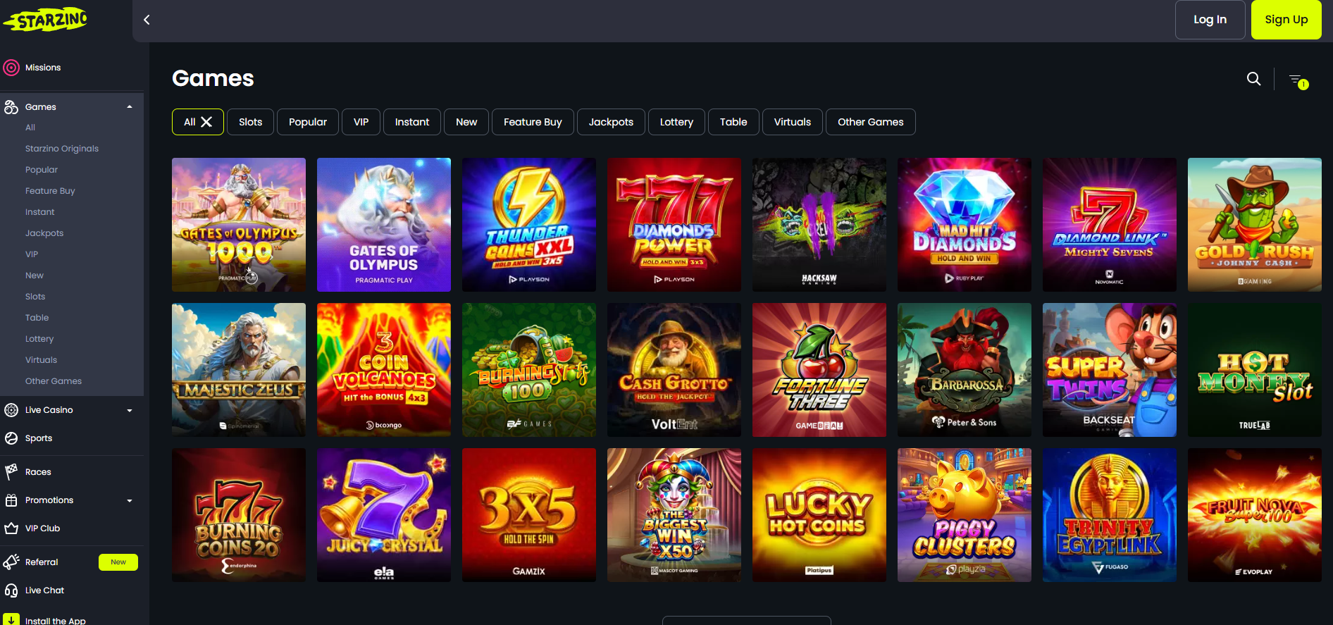 Starzino Casino screenshot: Slots
