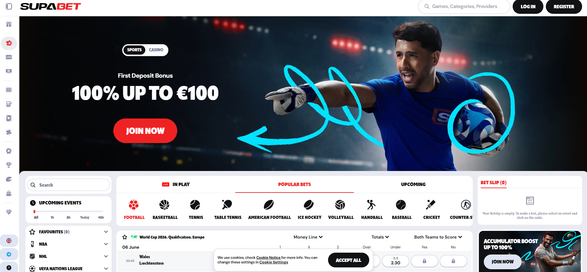 Supabet Casino screenshot: Homepage