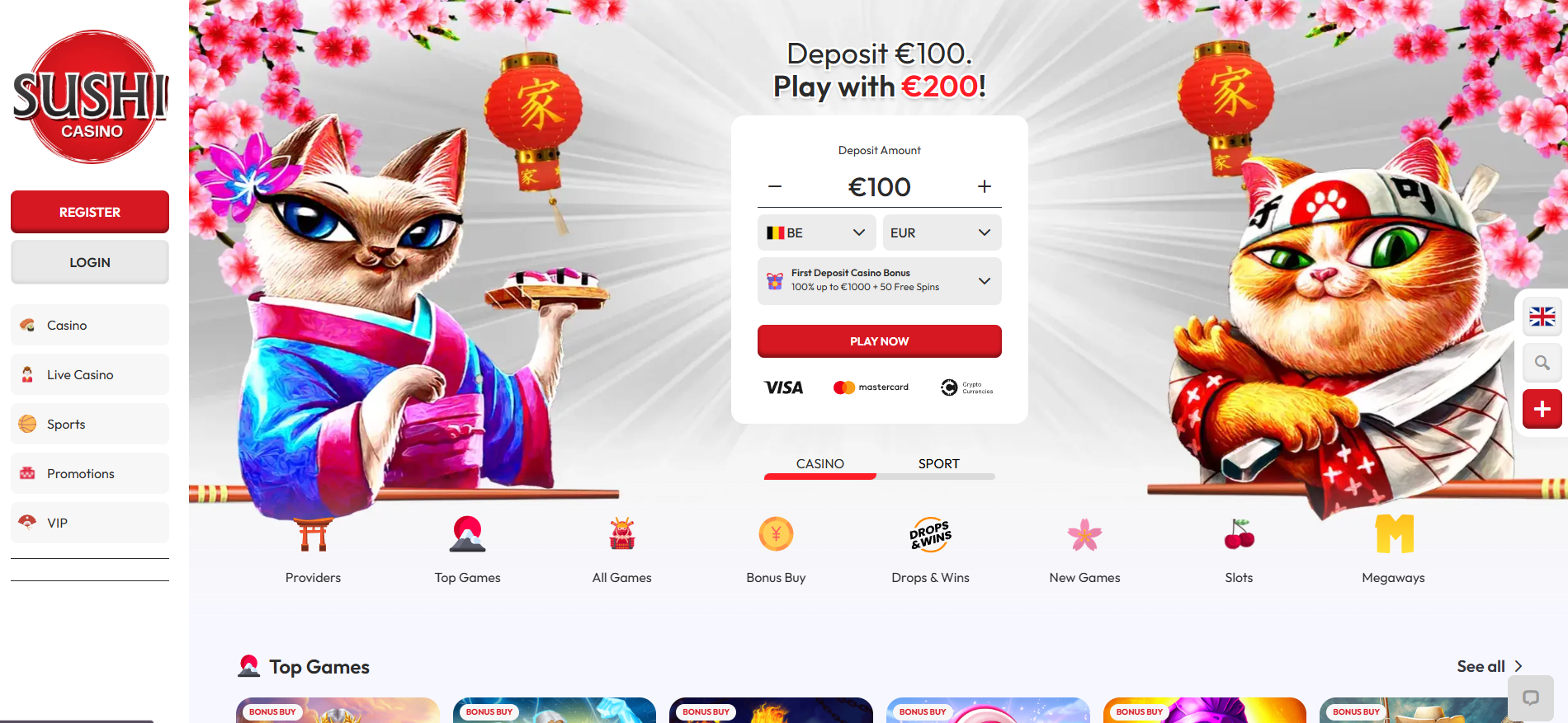 Sushicasino screenshot: Homepage