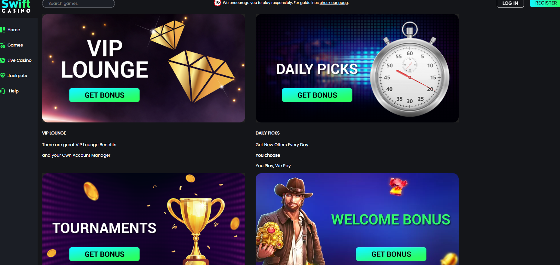 Swift Casino screenshot: Promotions