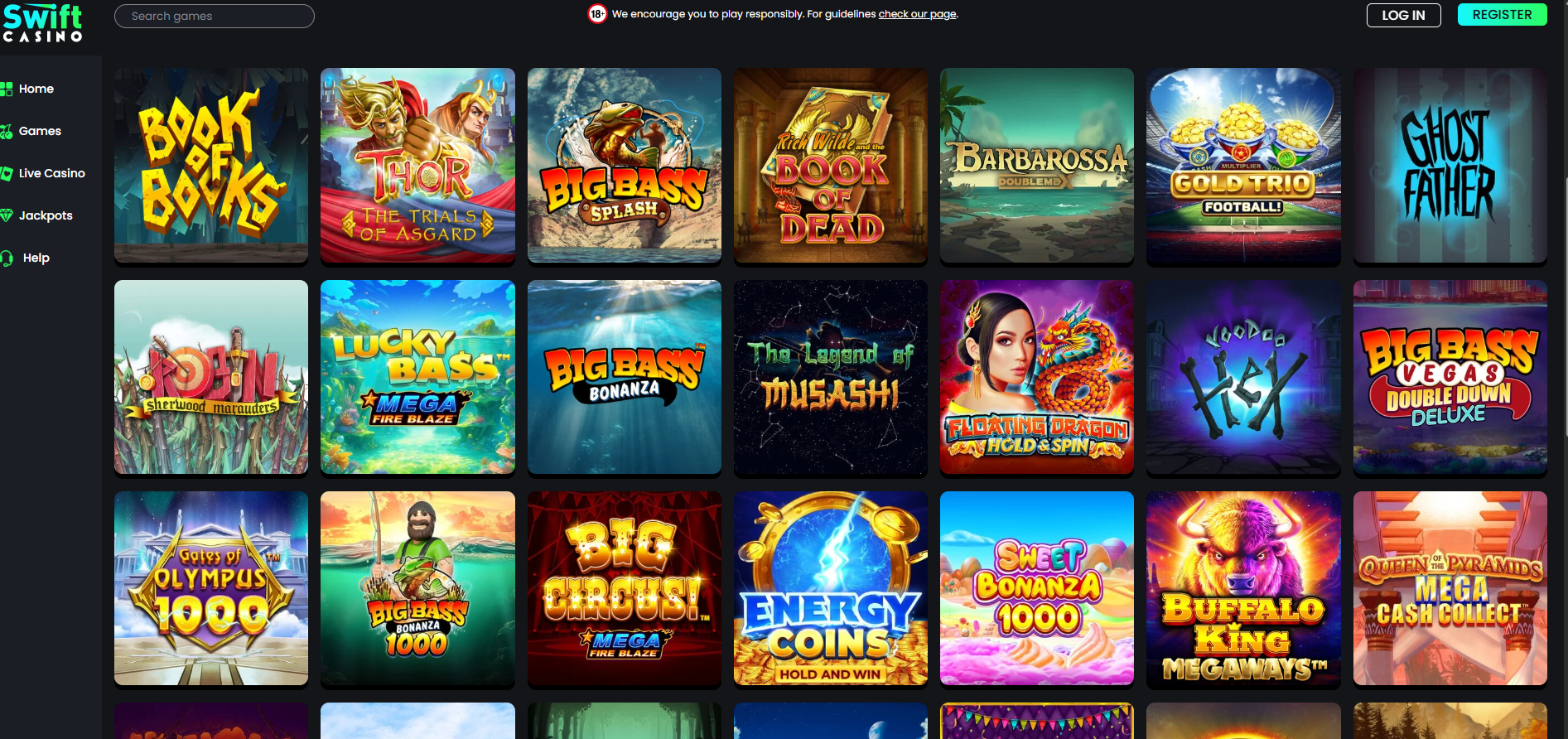 Swift Casino screenshot: Slots