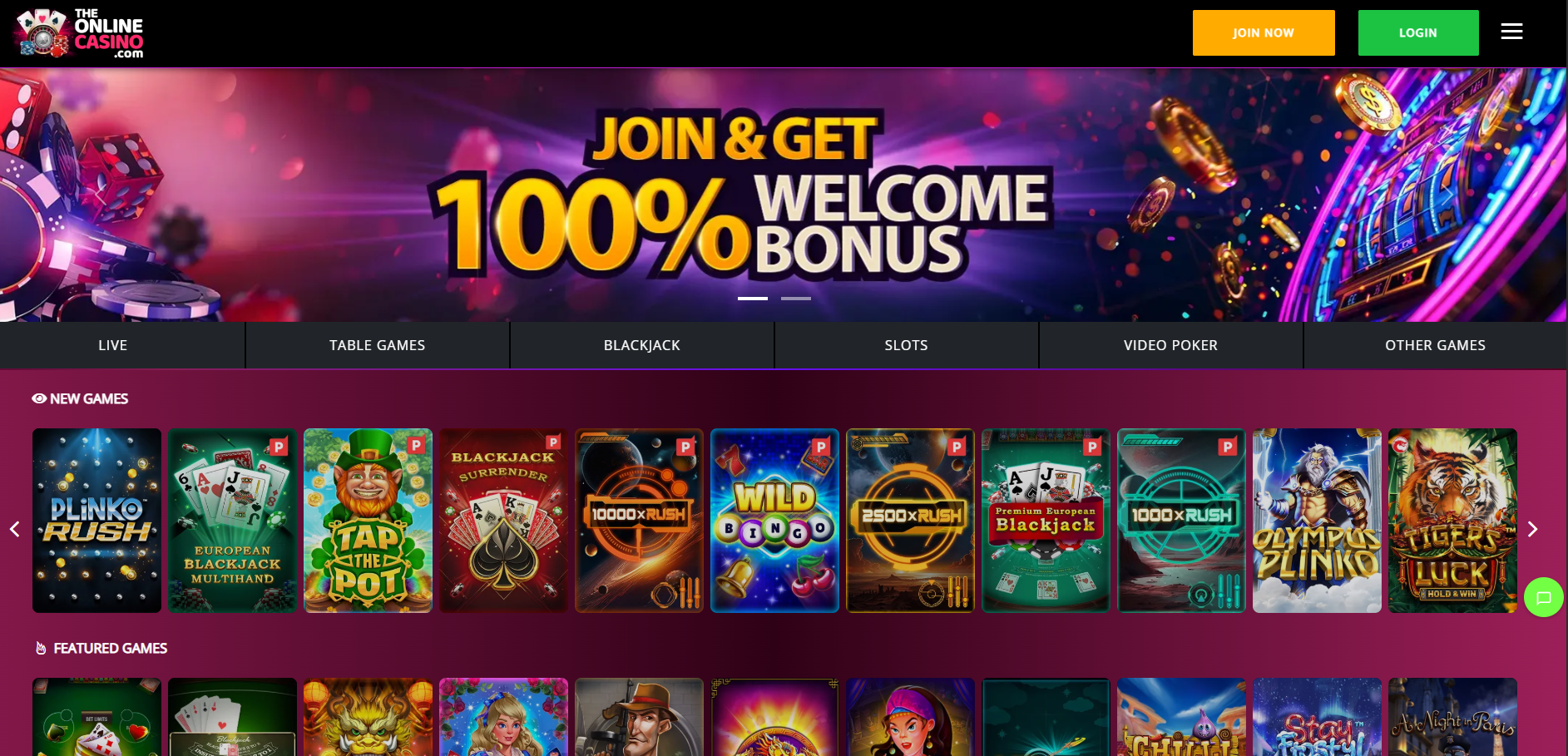 The Online Casino screenshot: Homepage
