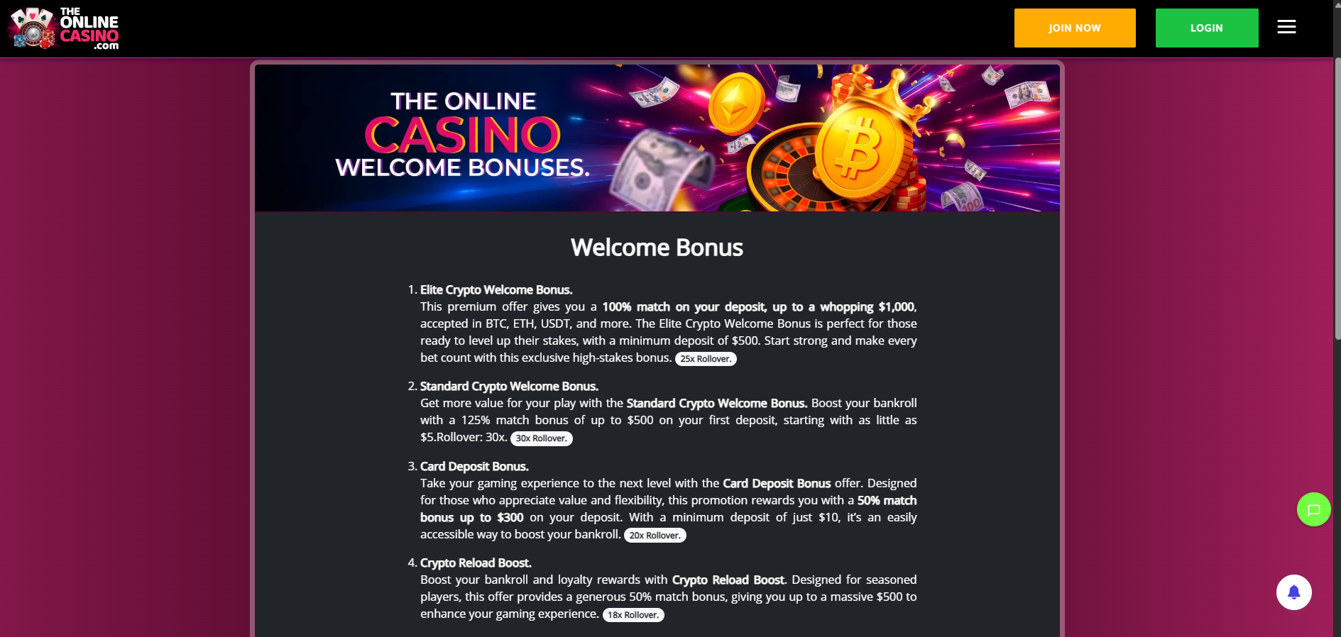 The Online Casino screenshot: Promotions