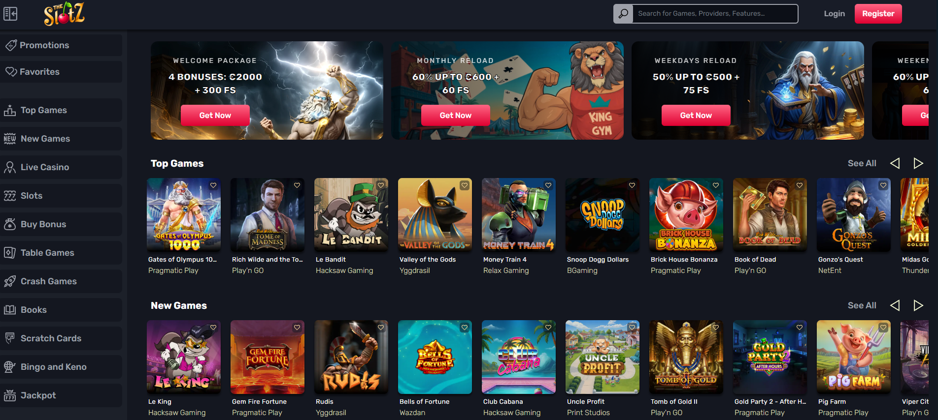 The Slotz screenshot: Homepage