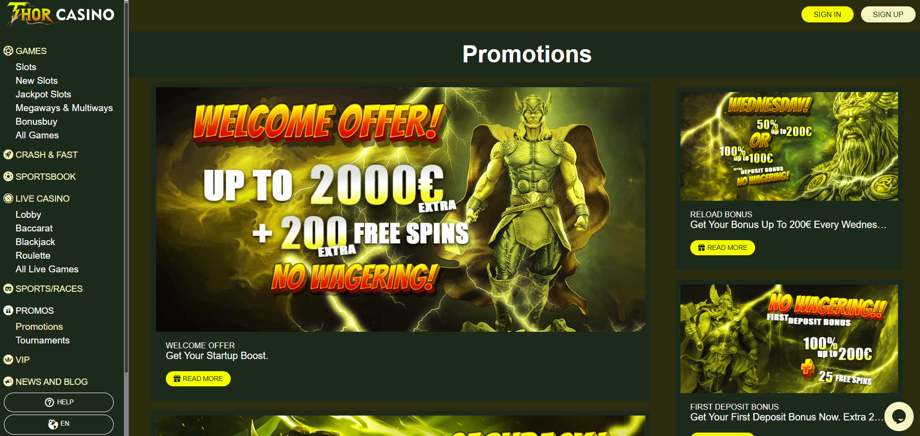 Thor Casino screenshot: Promotions