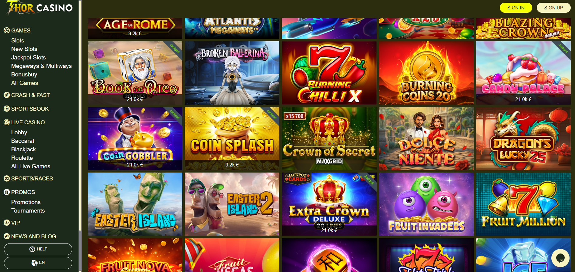 Thor Casino screenshot: Slots