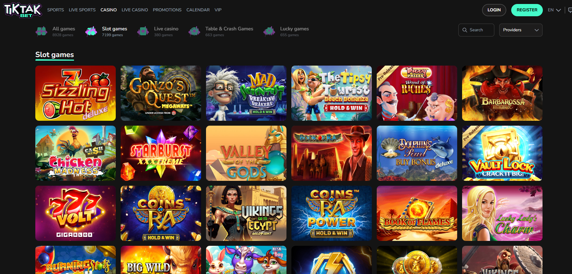 TikTak Bet screenshot: Slots