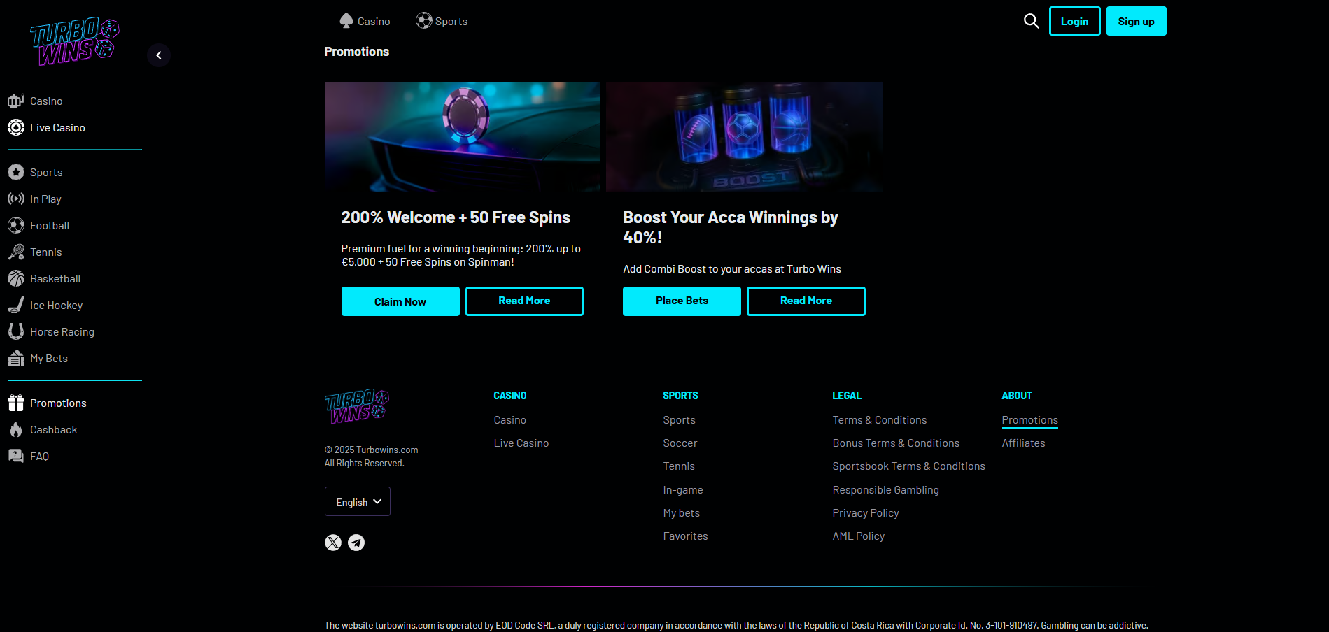 Turbo Wins Casino screenshot: Promotions