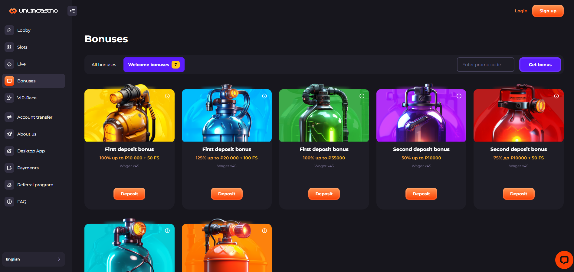 Unlim Casino screenshot: Promotions