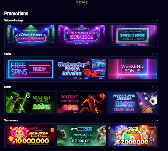 Vegaz Casino screenshot: Promotions