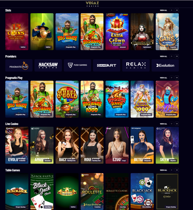Vegaz Casino screenshot: Slots