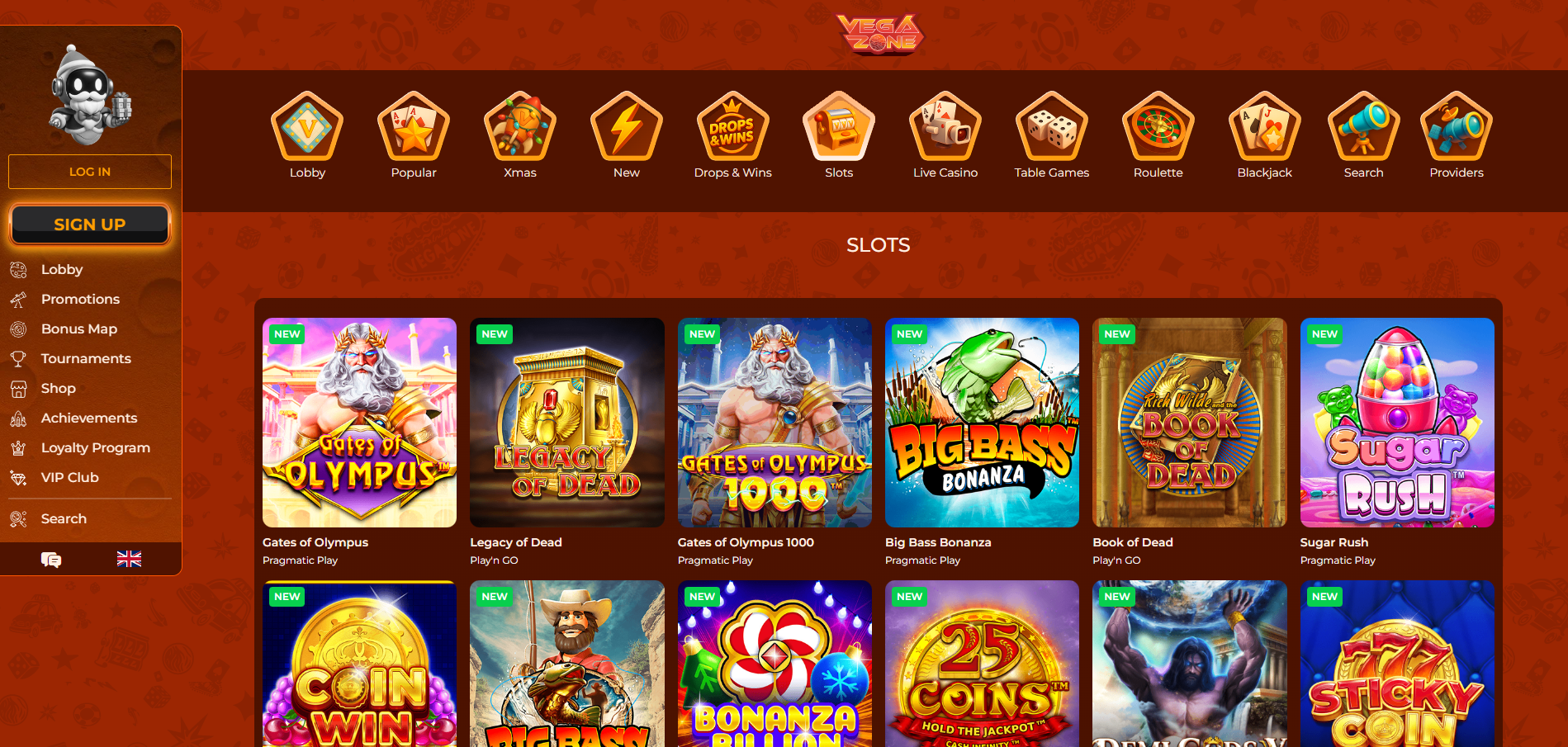 VegaZone Casino screenshot: Slots