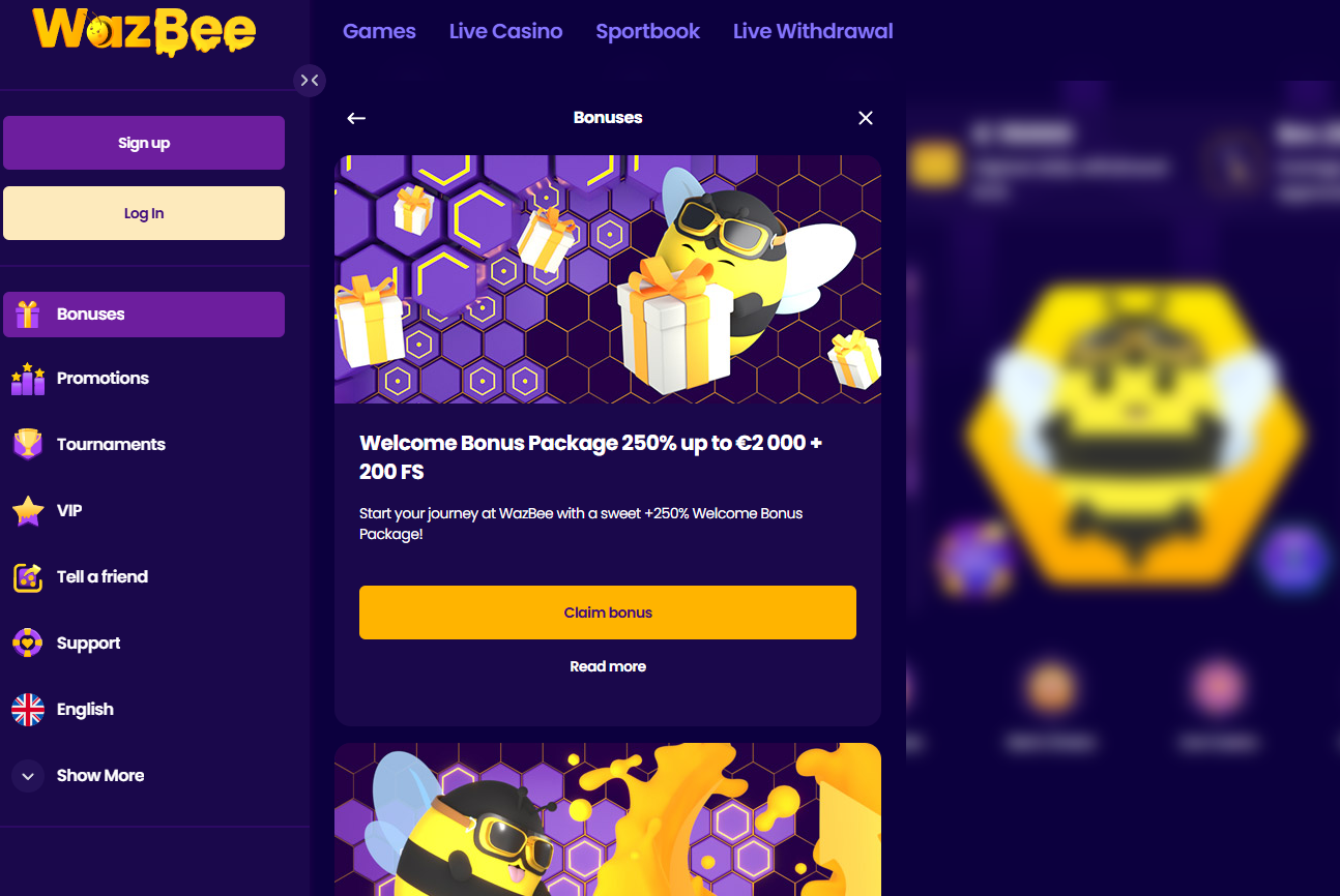 Wazbee Casino screenshot: Promotions