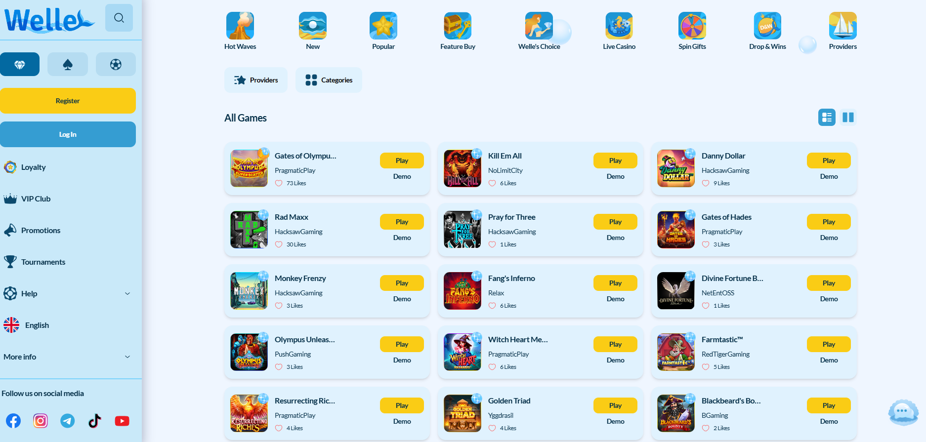 Welle Casino screenshot: Slots