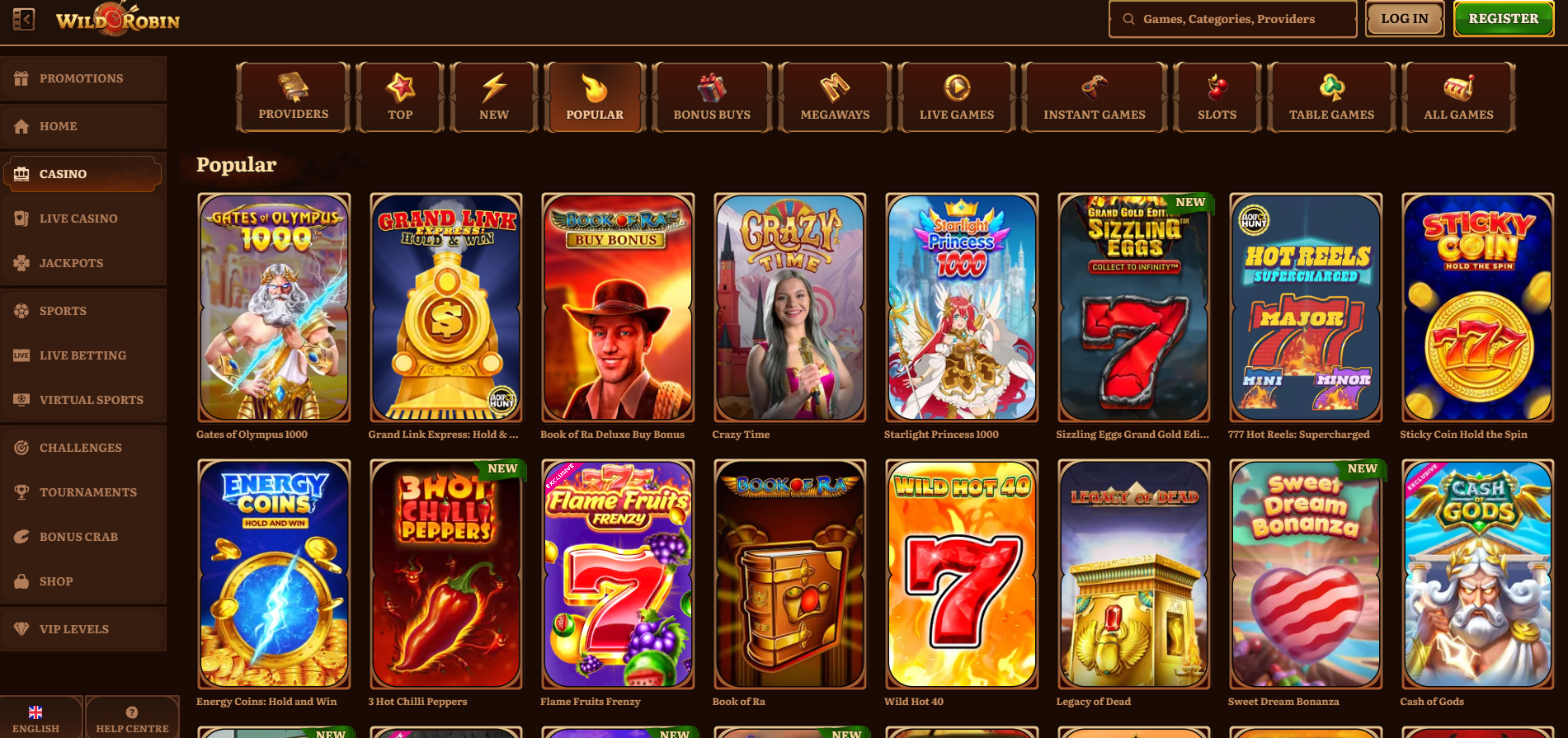 Wild Robin Casino screenshot: Slots