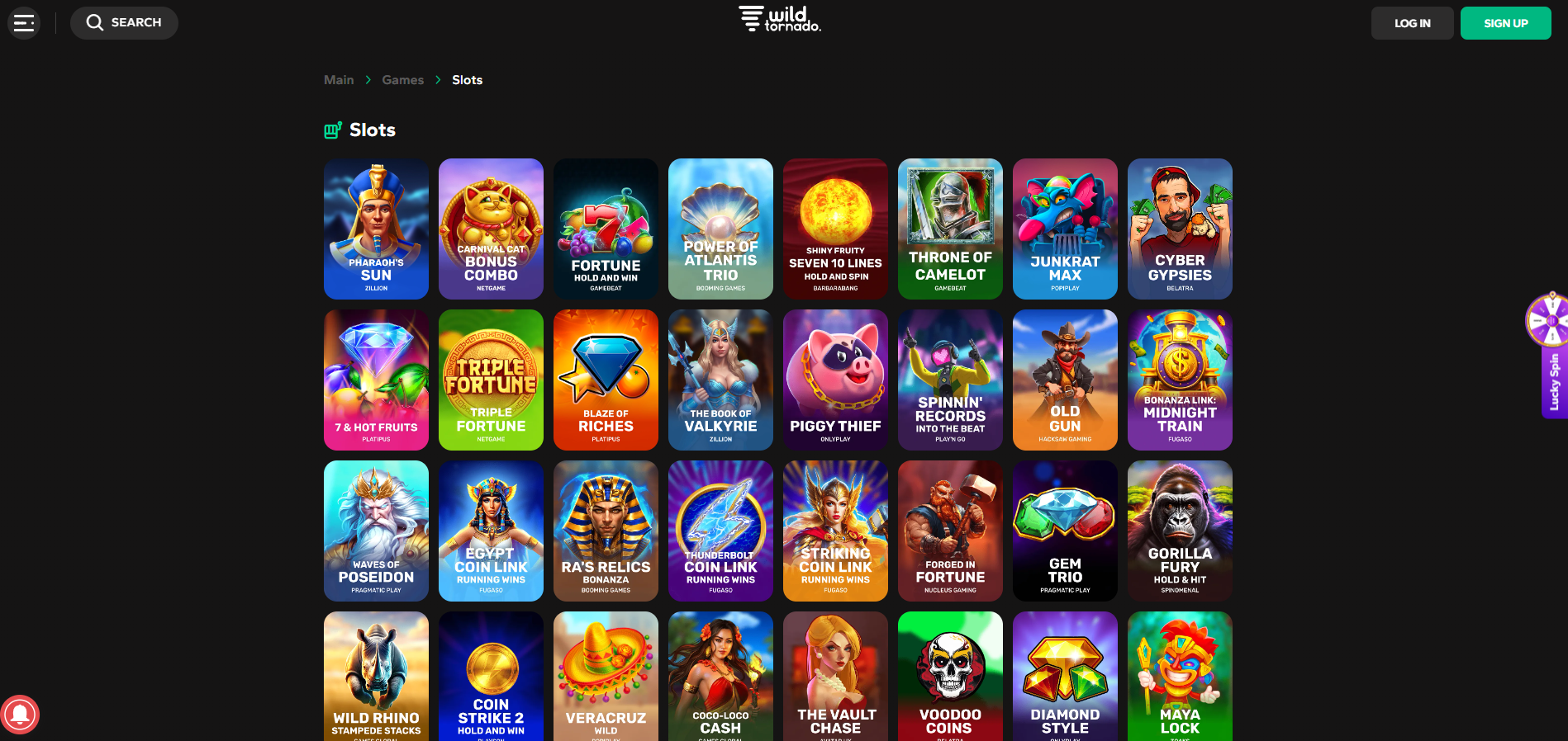 WildTornado Casino screenshot: Slots