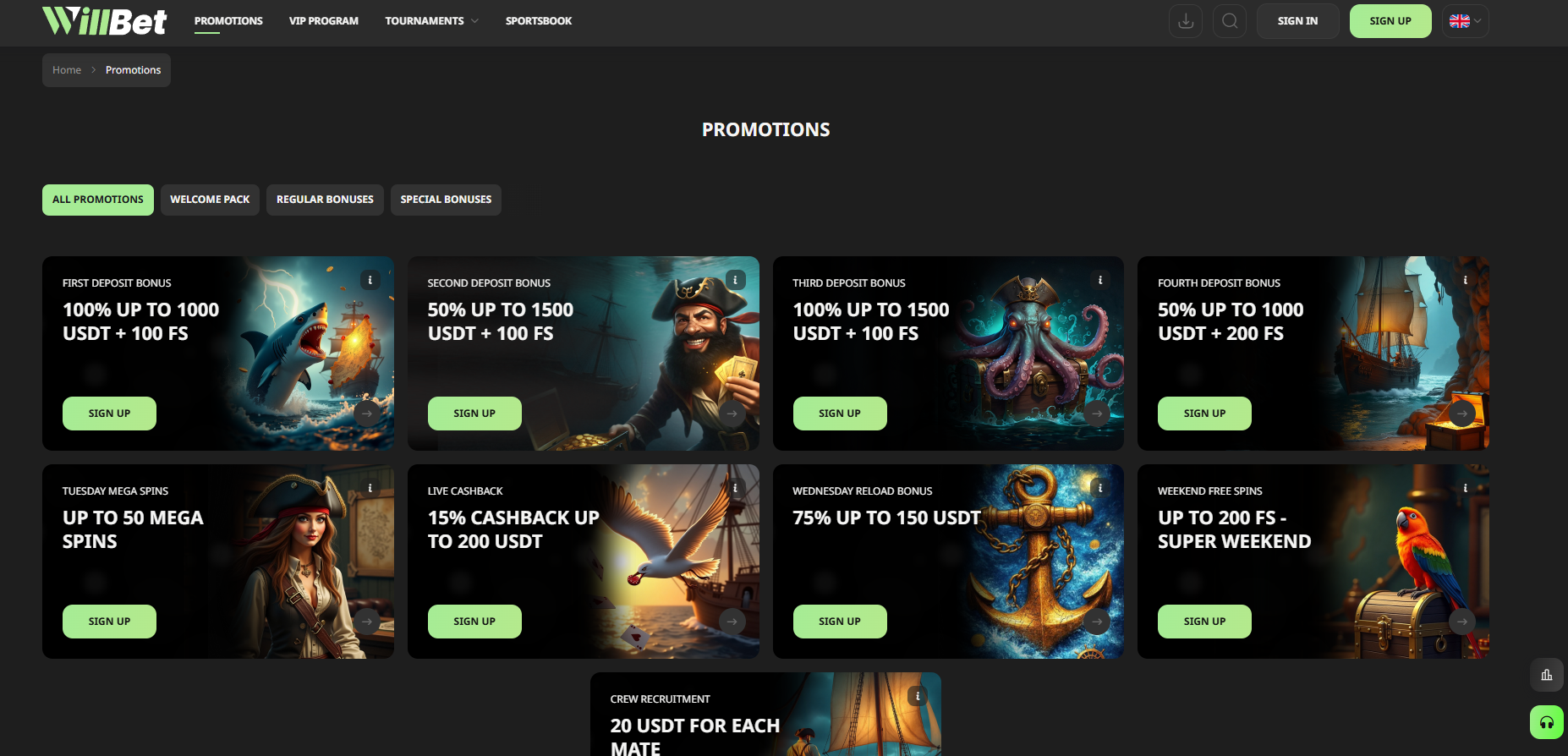WillBet Casino screenshot: Promotions