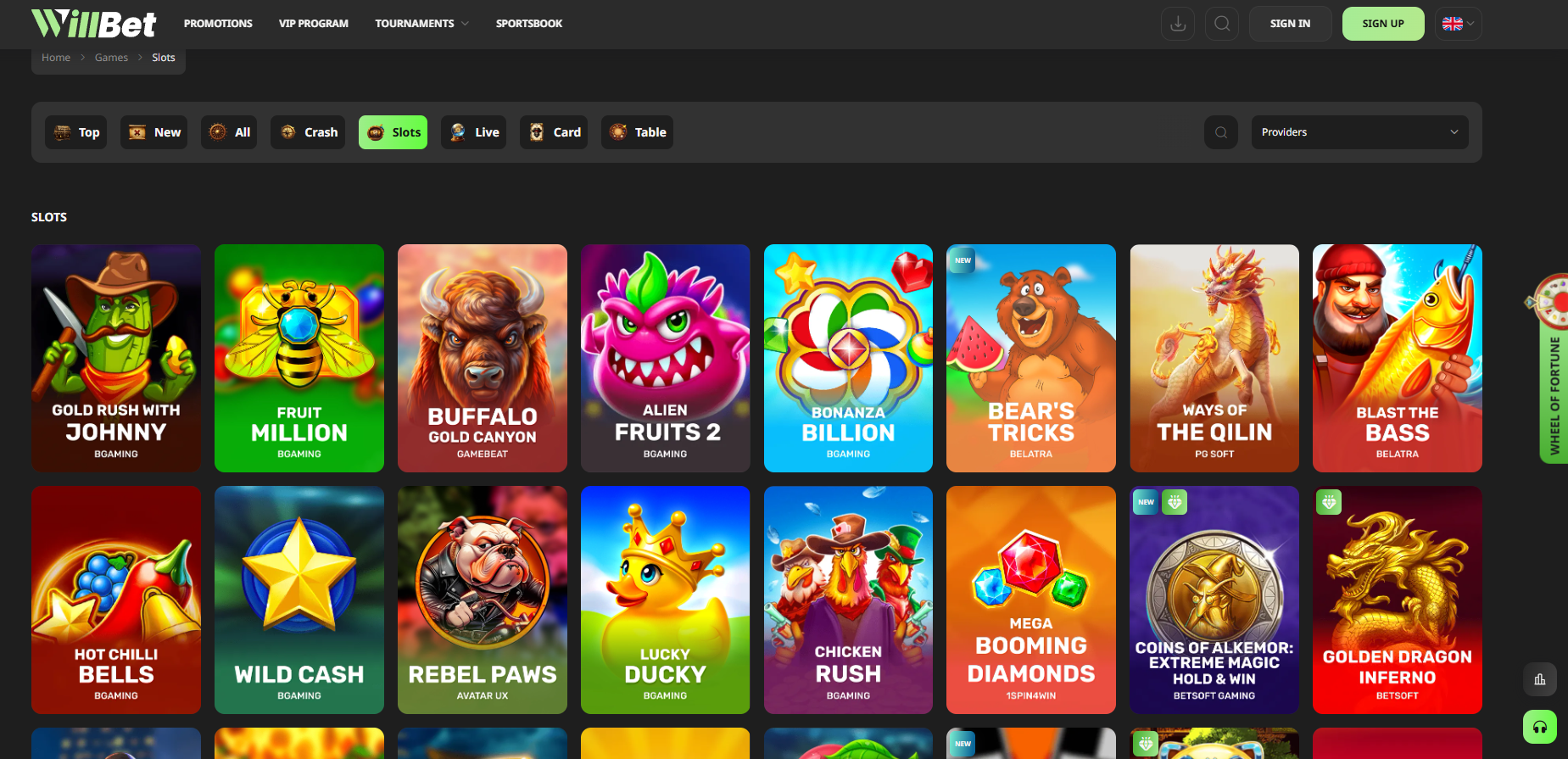 WillBet Casino screenshot: Slots