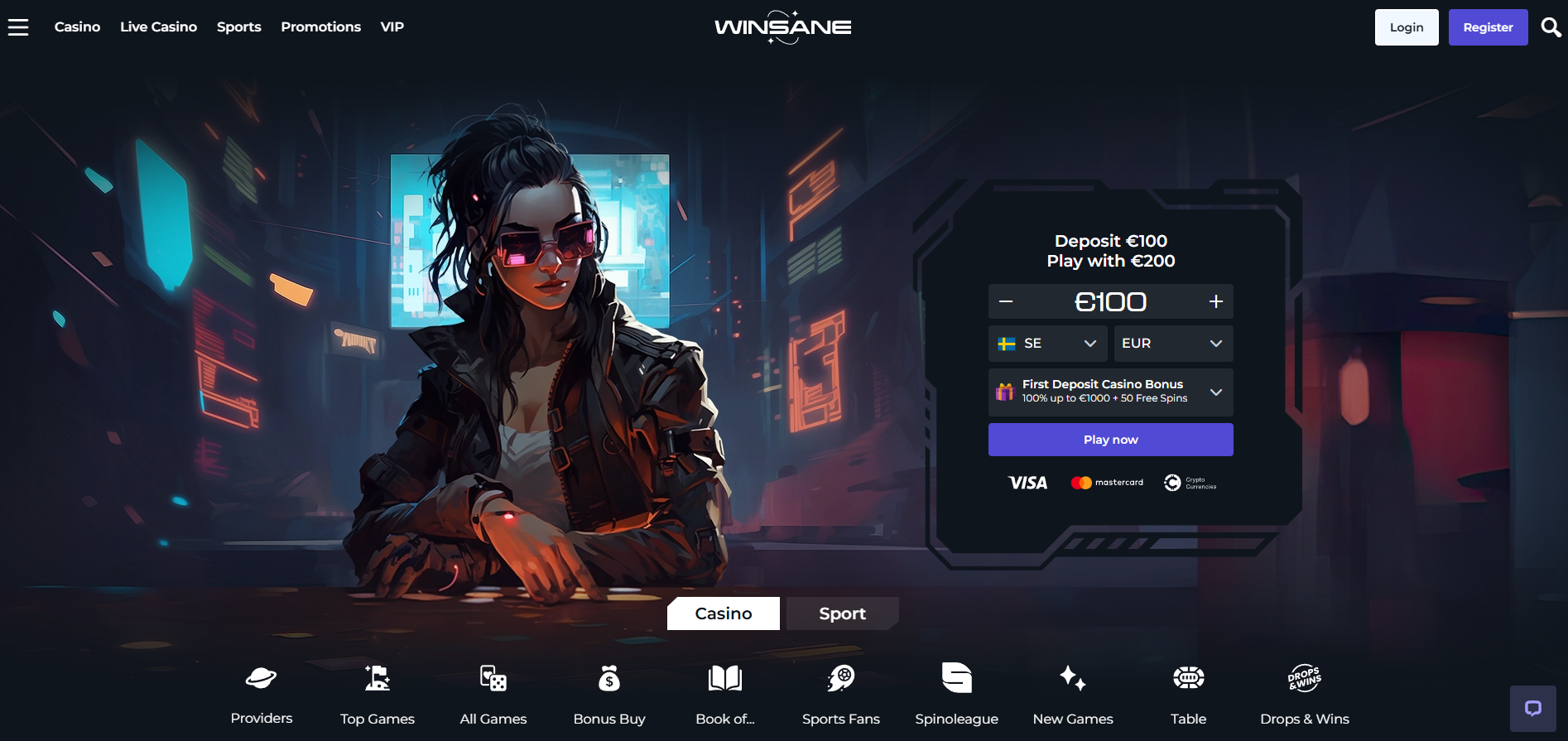Winsane screenshot: Homepage