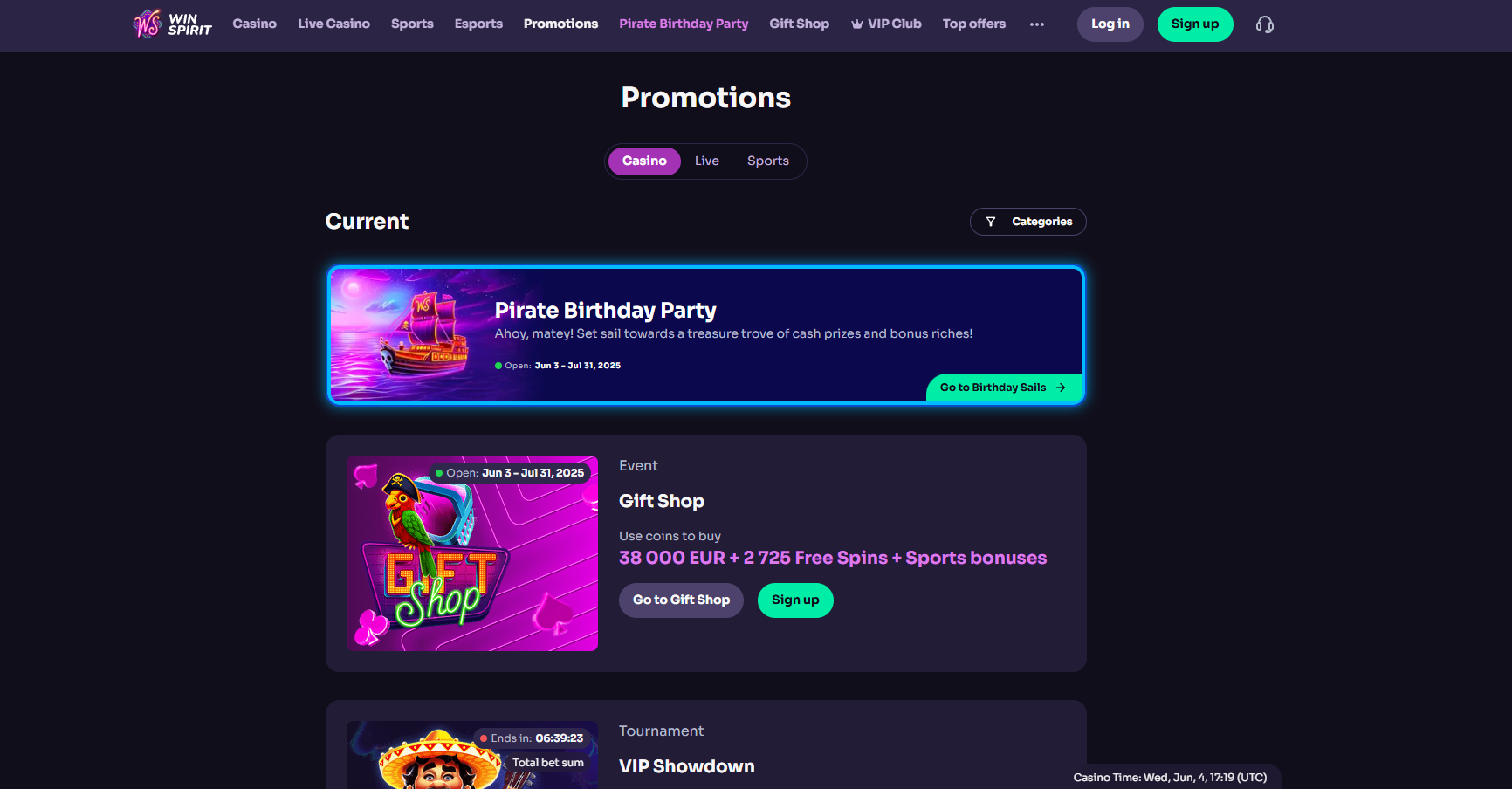 WinSpirit screenshot: Promotions