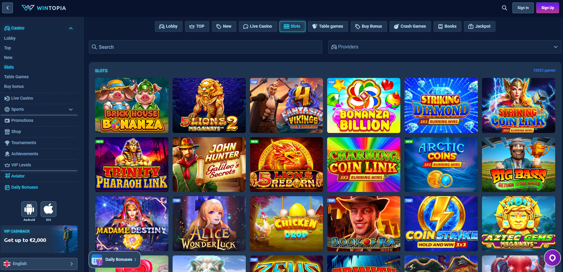 Wintopia screenshot: Slots