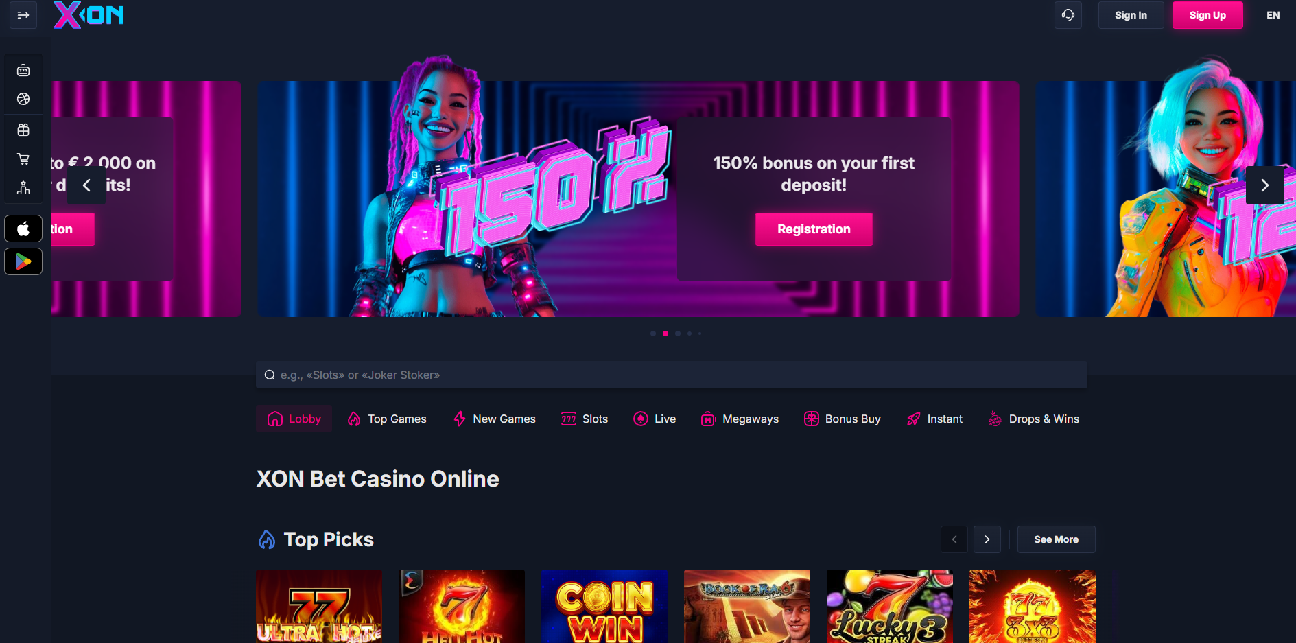 Xon Bet Casino screenshot: Homepage