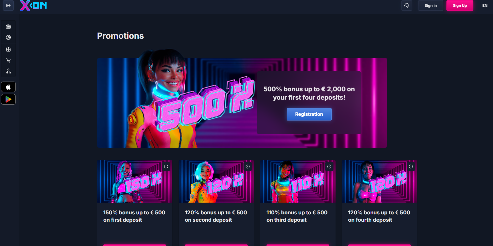 Xon Bet Casino screenshot: Promotions